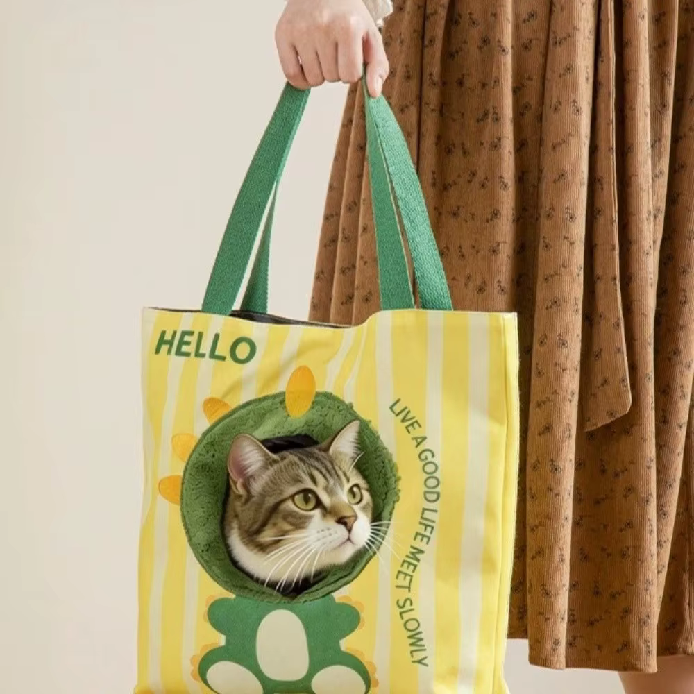 Pet Transfer Bag Breathable Cat Carrier Bag Portable Cartoon Puppy Travel Bag with Hole Canvas Pet Tote Bag Pet Travel — image 5