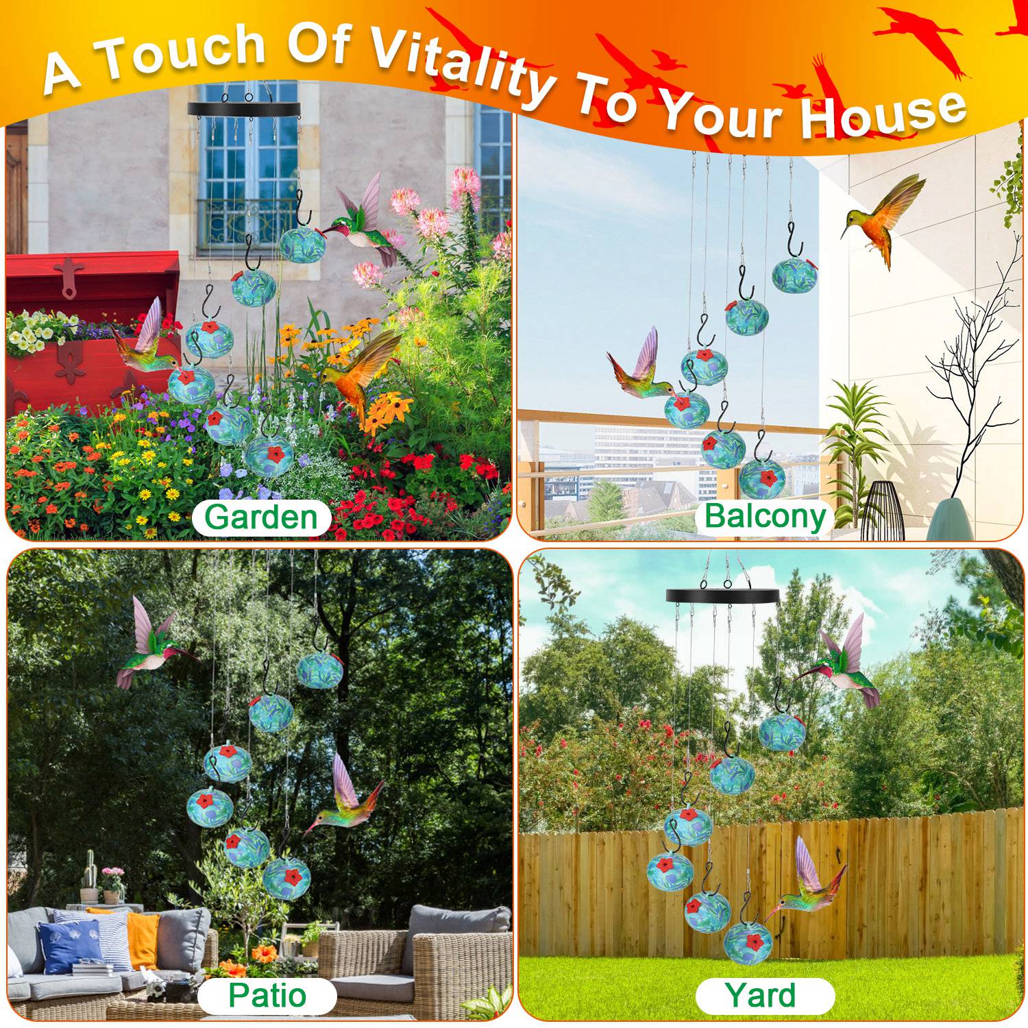 Cascabelas Colibríes Comedor de Humo Insecticida y Abeja Prueba para Exterior Pendiente para Observación Decoración para Jardín Terraza Patio Balcón — imagen 8