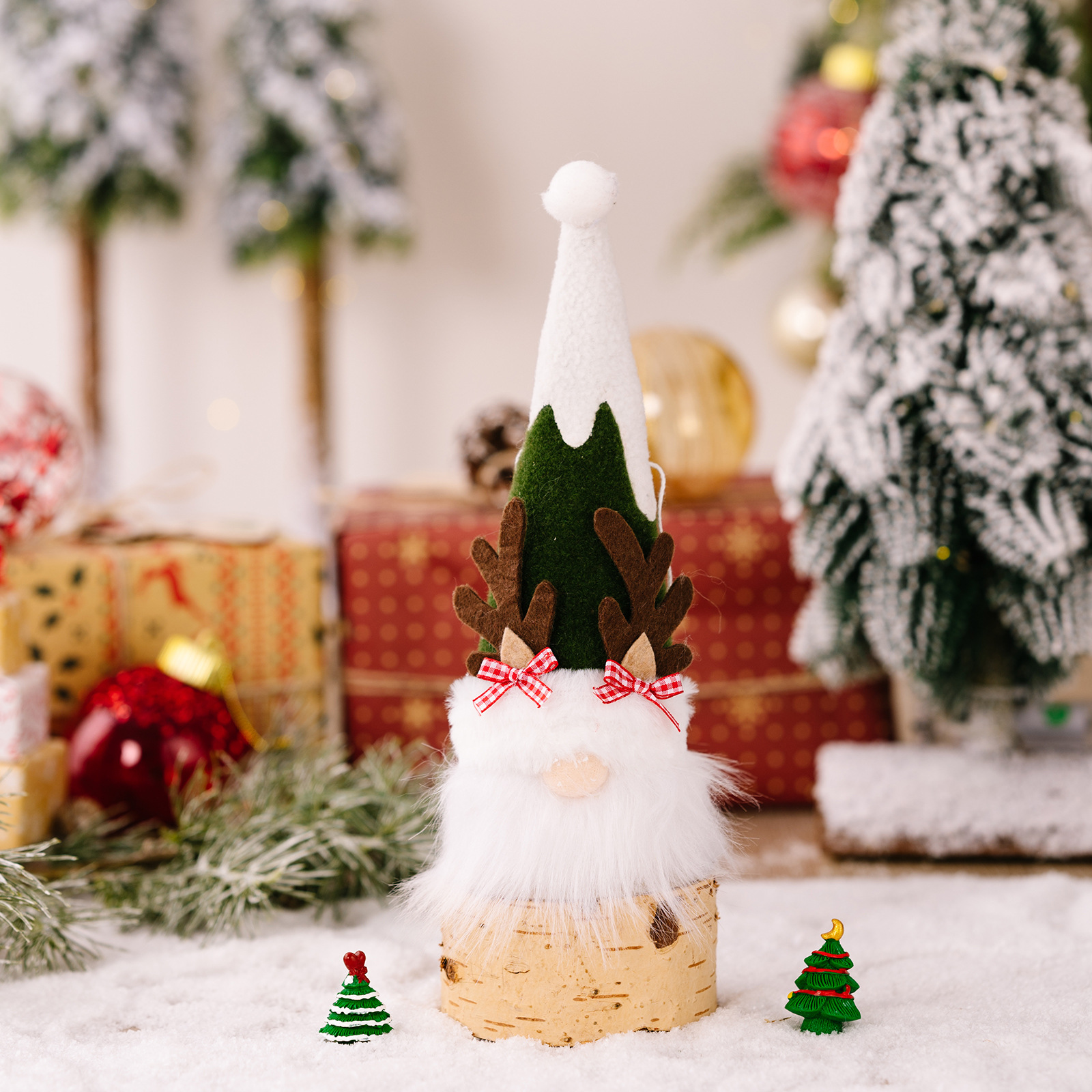 Christmas Decoration Reindeer Antler Bow Rudolph Light-Up Plush Ornament Holiday Atmosphere Hanging Decor — image 7