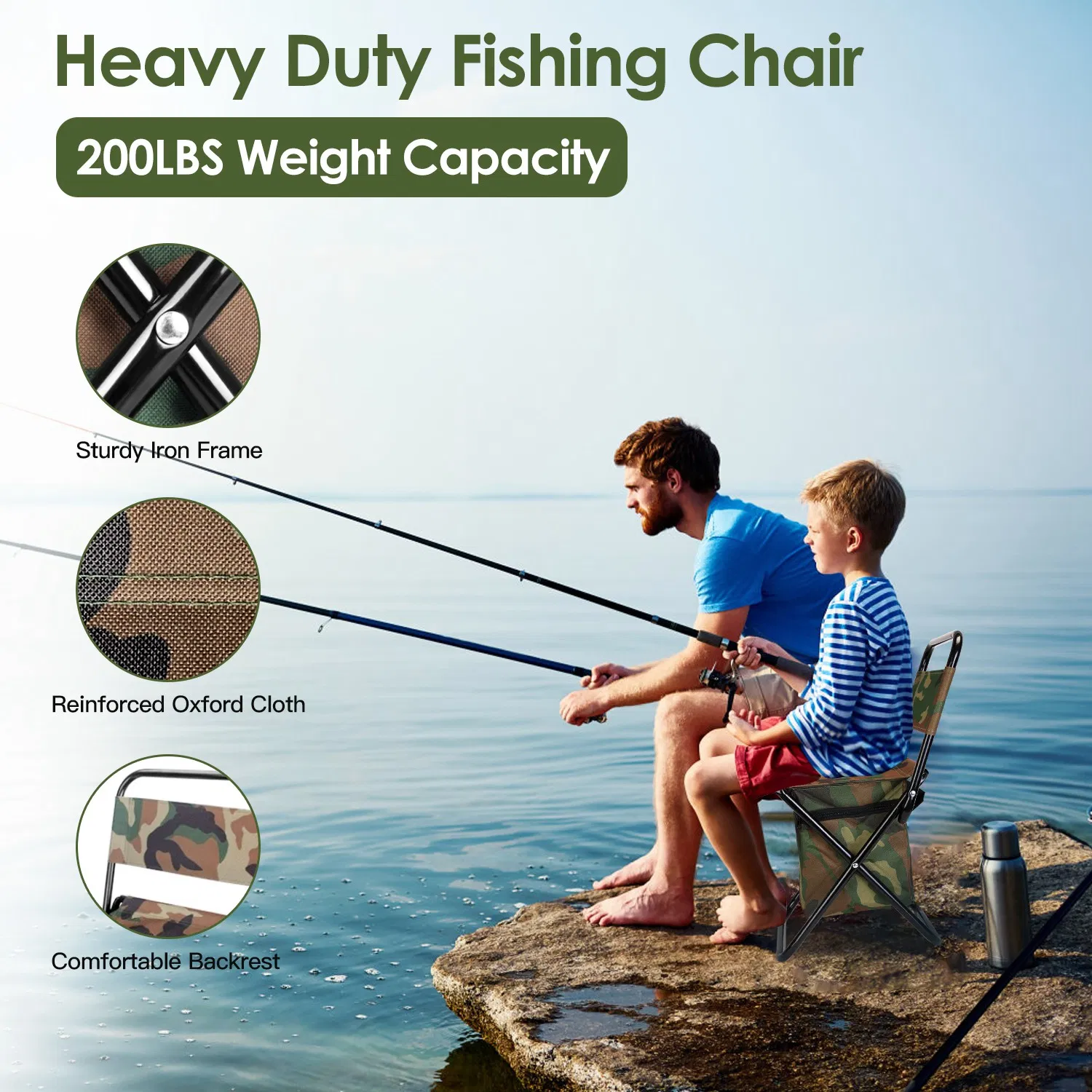Foldable Fishing Chair With Backrest Built-In Cooler Bag Portable Handle Outdoor Lightweight Fishing Stool For Camping Hiking Hunting — imagen 3