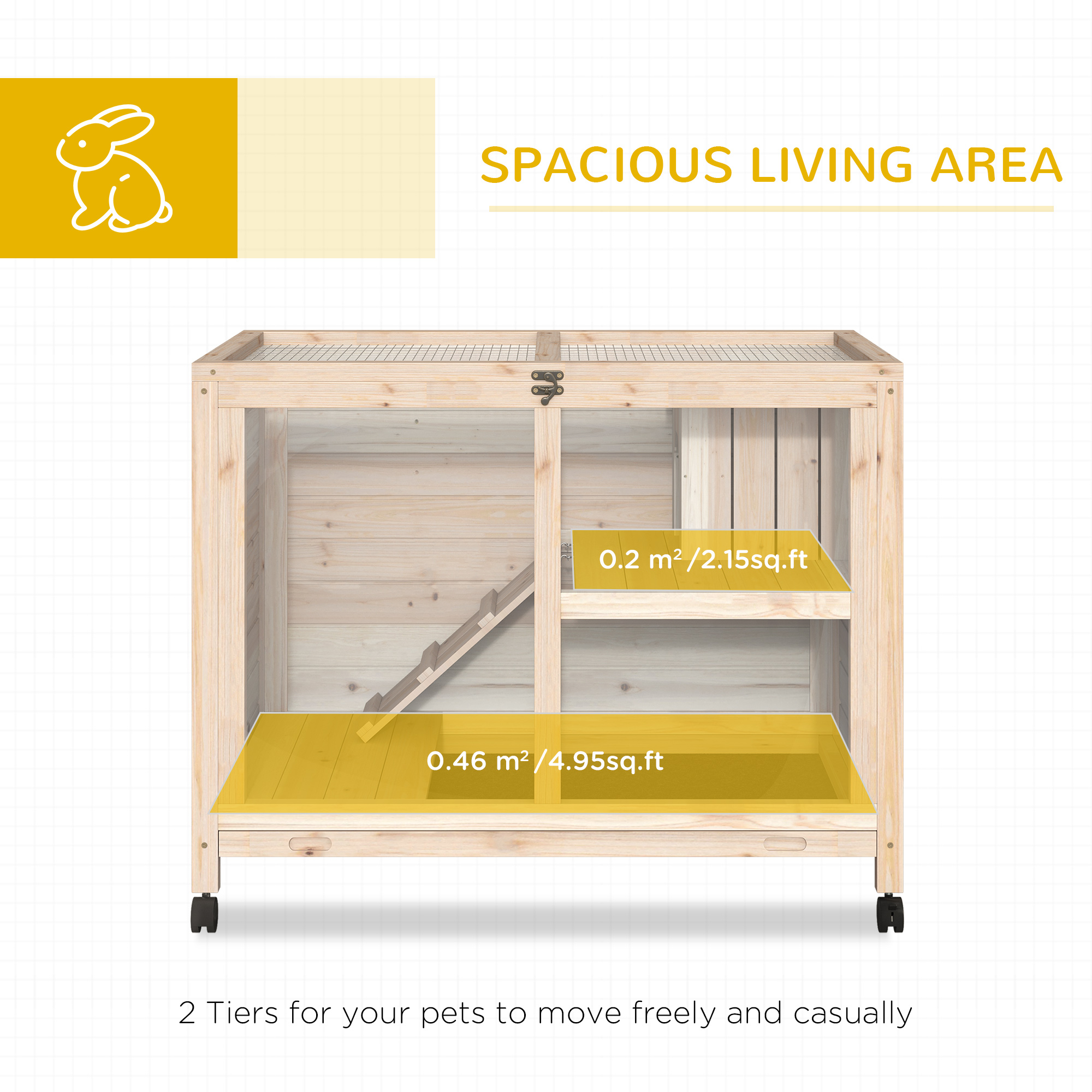 Rabbit Hutch With Wheels, Desk And Side Table Sized, Wooden Rabbit Cage, Waterproof Small Bunny Cage With Removable Tray, Openable Roof, For Rabbits, Chickens, Ducks, Indoor/Outdoor, Natural — imagen 4