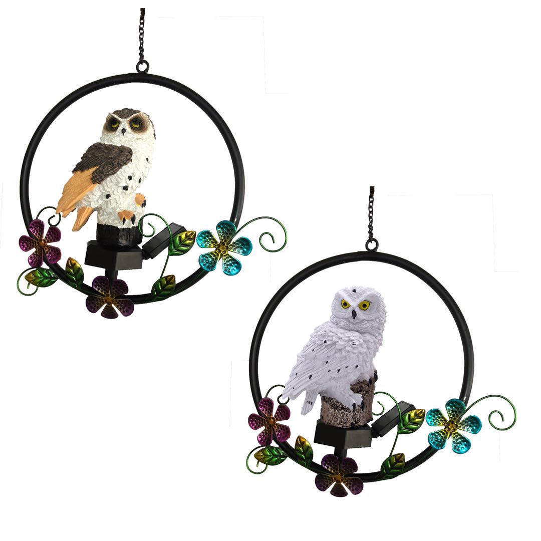 Owl Solar Resin Wrought Iron Hanging Light Outdoor Garden Wind Chime Light LED Landscape Decoration Pendant Light — image 5