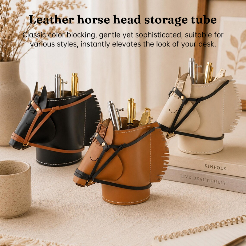 Leather Horse Head Storage Box, Makeup & Jewelry Organizer for Desk, Living Room & Study — image 9