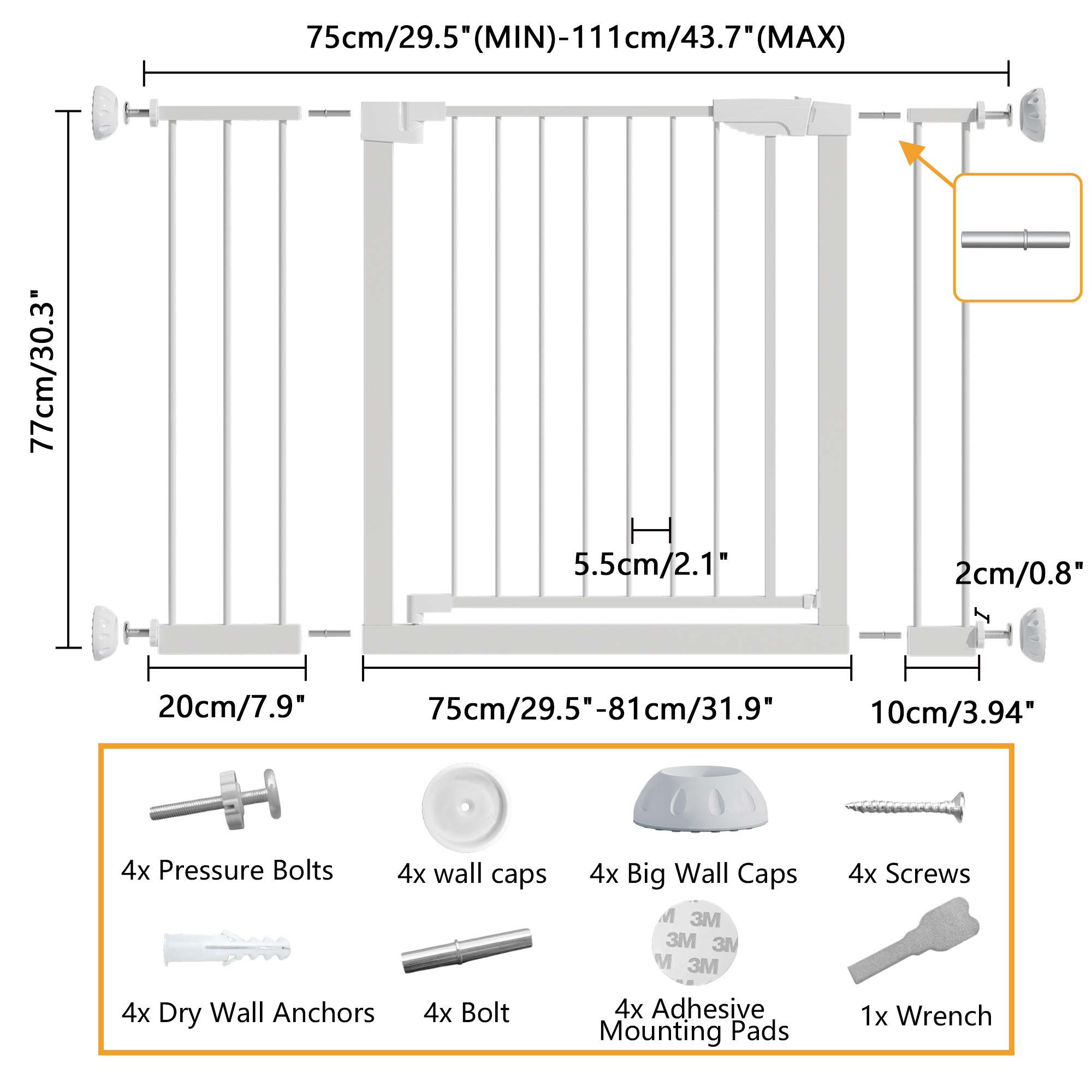 Reja para Bebés Ancha de 29.5-45.3" con Protector de Pared para Escaleras, Reja para Perros de Interior para Puertas, Sin Taladrar, Montaje a Presión, Rejas para Mascotas para Niños, Reja de Seguridad Fácil de Cruzar, Blanca — imagen 31