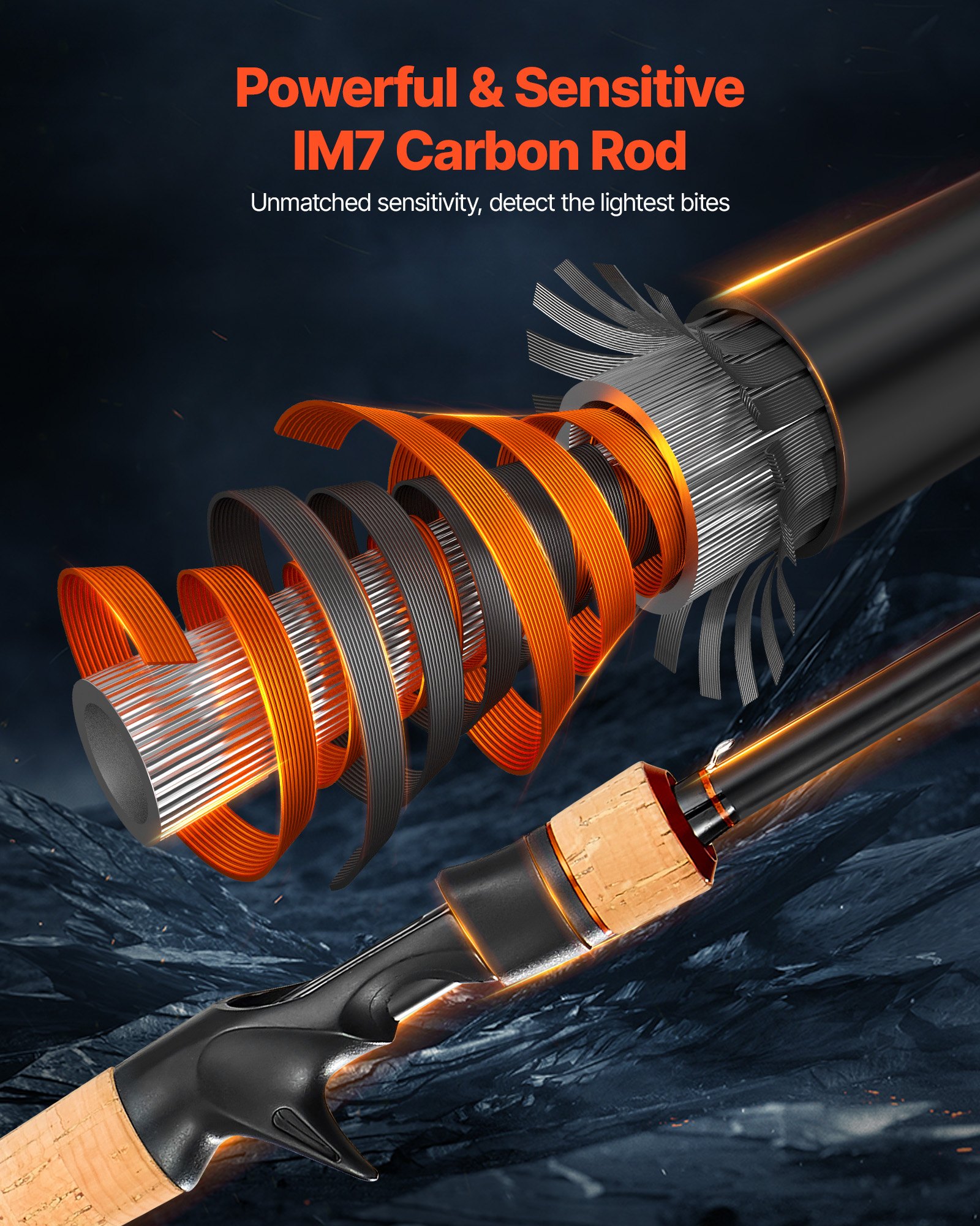 Rod And Fishing Reel Combo, IM7 Carbon Fiber Baitcasting Rod And Reel Combo, Bass Fishing Pole With 7+1 BB System, 7.0:1 Gear Ratio, Cork Handle, Stainless Steel Guides With Ceramic Rings — image 2