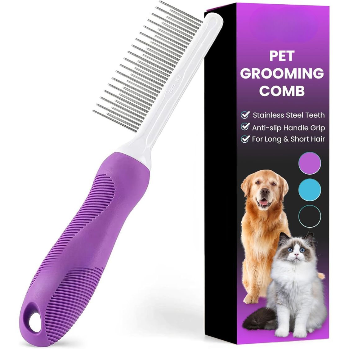 Cepillo de Mascotas con Dientes de Acero Inoxidable Largo y Corto para Eliminar Enredos, Mates y Desenredador — imagen 1