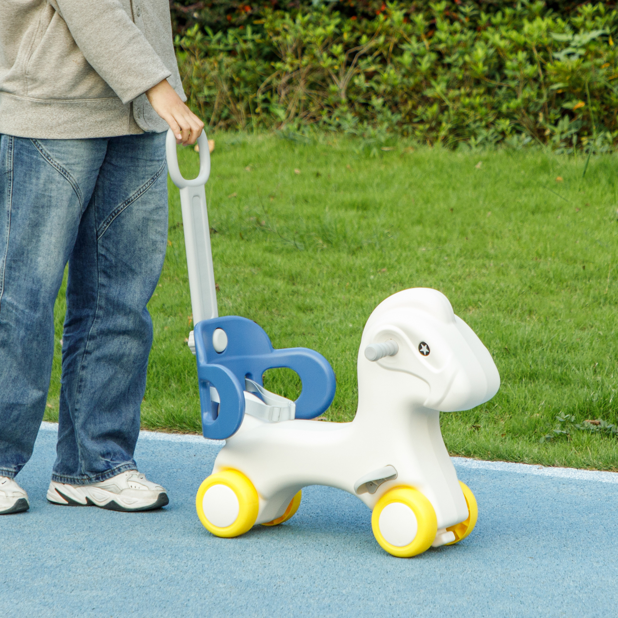 4 in 1 Rocking Horse for Toddles 1-3 Years with Detachable Push Handle & Balance Board, Blue — image 3