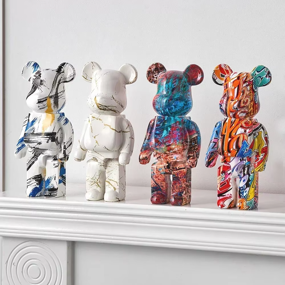 Graffiti Bear Statue Paint Block Bear Decor Resin Desktop Ornaments Home Decoration Living Room Bear Floor Sculpture Gifts — image 5