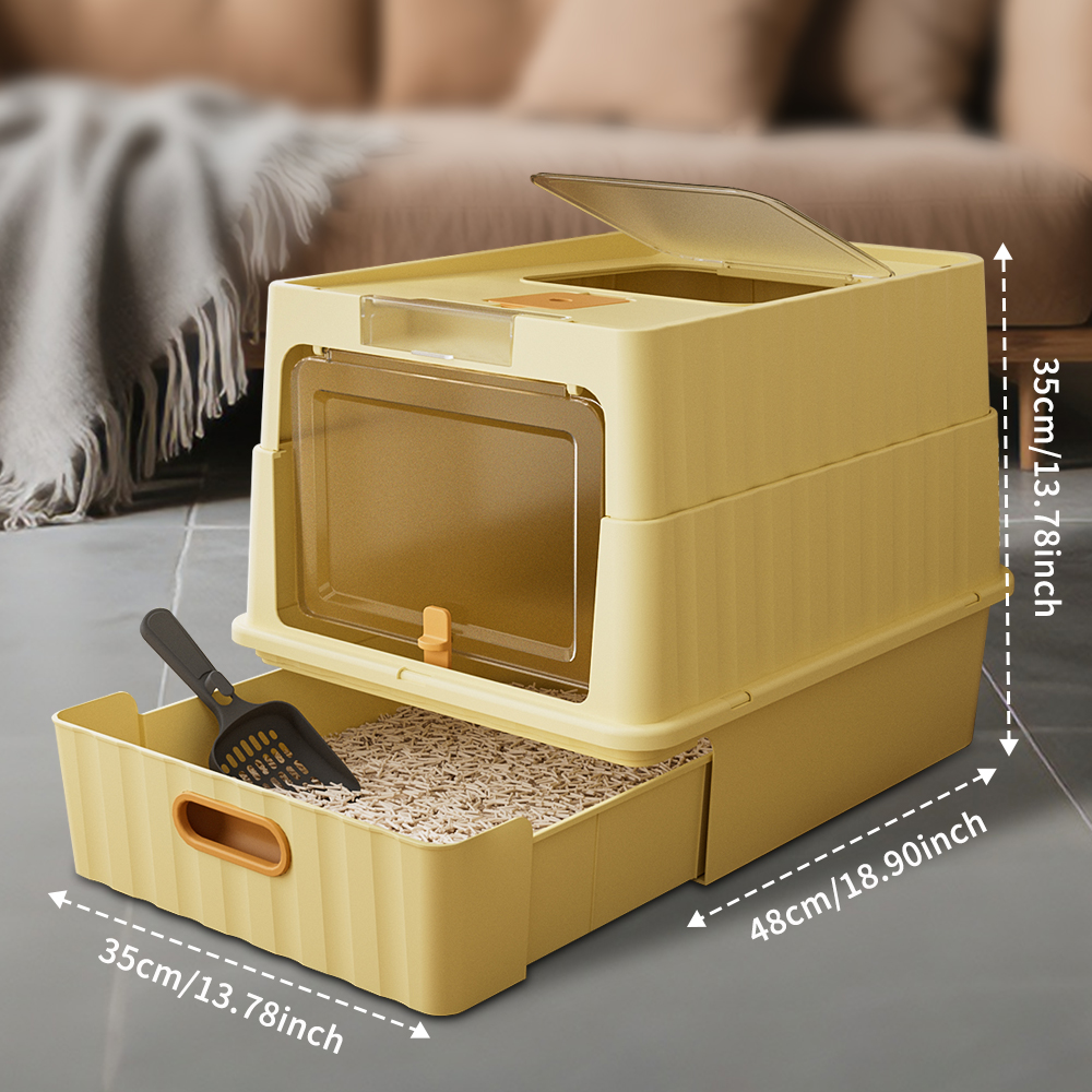Caja de Arena para Gatos con Acceso Doble y Cierre Total, Diseño Anti-Rastro en Entrada Superior, Espacio Ampliado para Orinar con Cuchara de Limpieza — imagen 3
