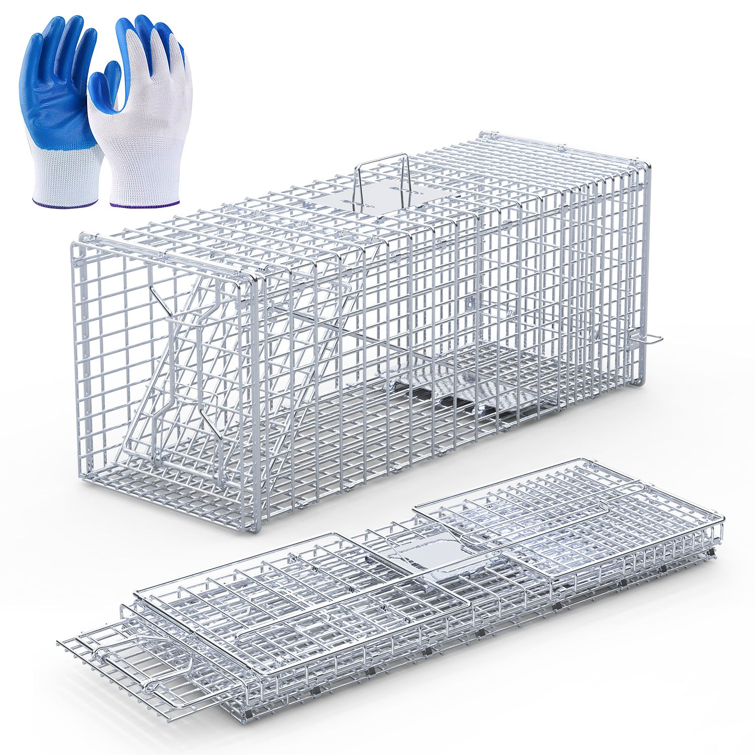 Caja de Trampa para Animales Vivos 37x14x15 pulgadas Plegable Captura y Liberación Humana para Zorros, Ratas, Perros Sueltos, Armadillos, Ardillas y Mapaches — imagen 8
