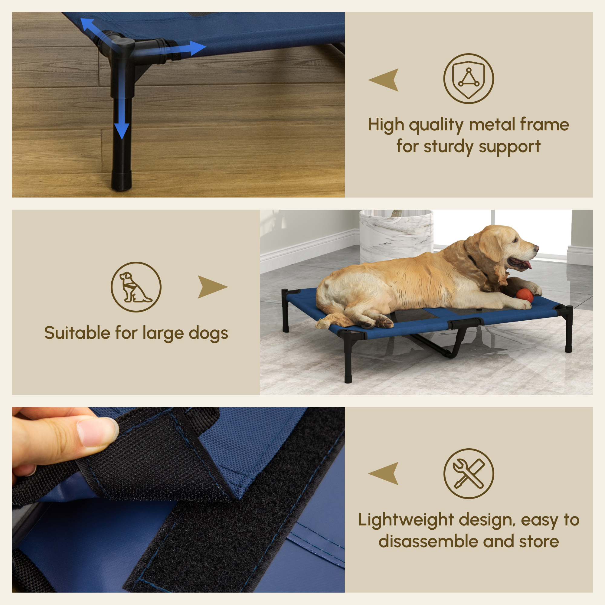 Cama Elevada para Perro de 36" x 30" para Verano, Catre para Mascotas con Ventilación de Malla, Azul — imagen 2