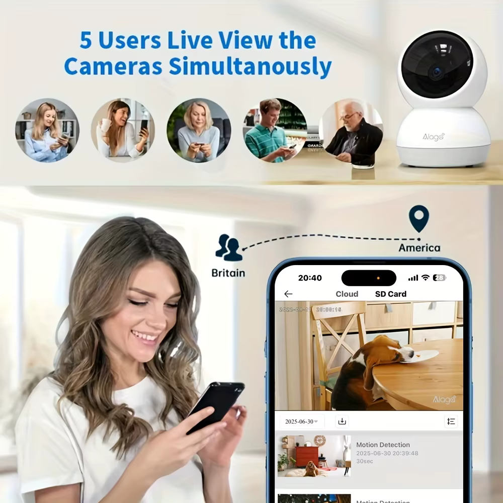 3K Pet Cámara para perros con aplicación móvil, WiFi 5G/2.4G, cámara de seguridad interior para bebés, detección AI 360° de panorámica e inclinación, audio bidireccional, visión nocturna — imagen 6