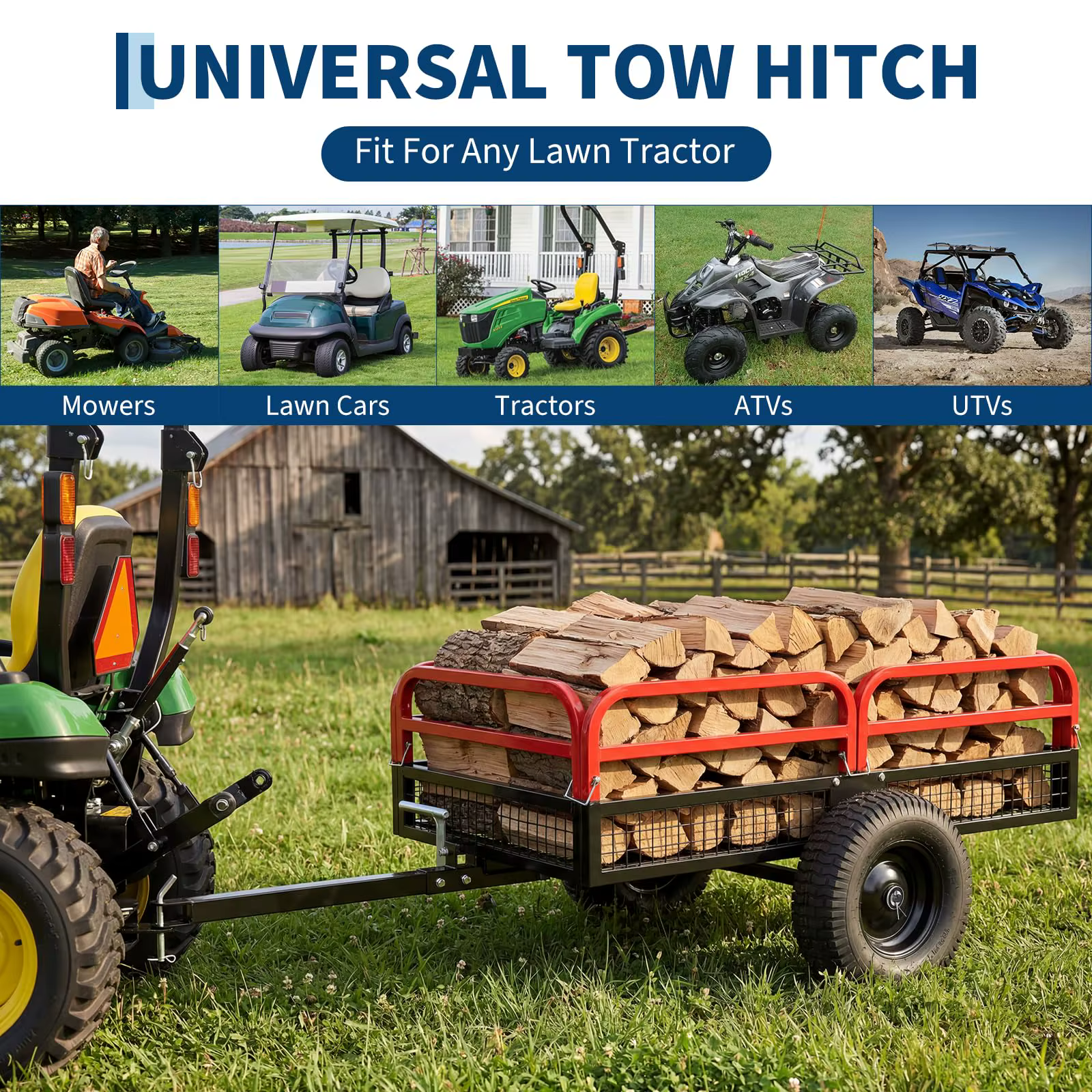 Remolque Utilitario de Alta Resistencia, 1500 Lb Capacidad, 15 Pie Cuadrados con Lados Removibles y Neumáticos Todo Terreno para Tractor de Corte y Jardinería — imagen 2