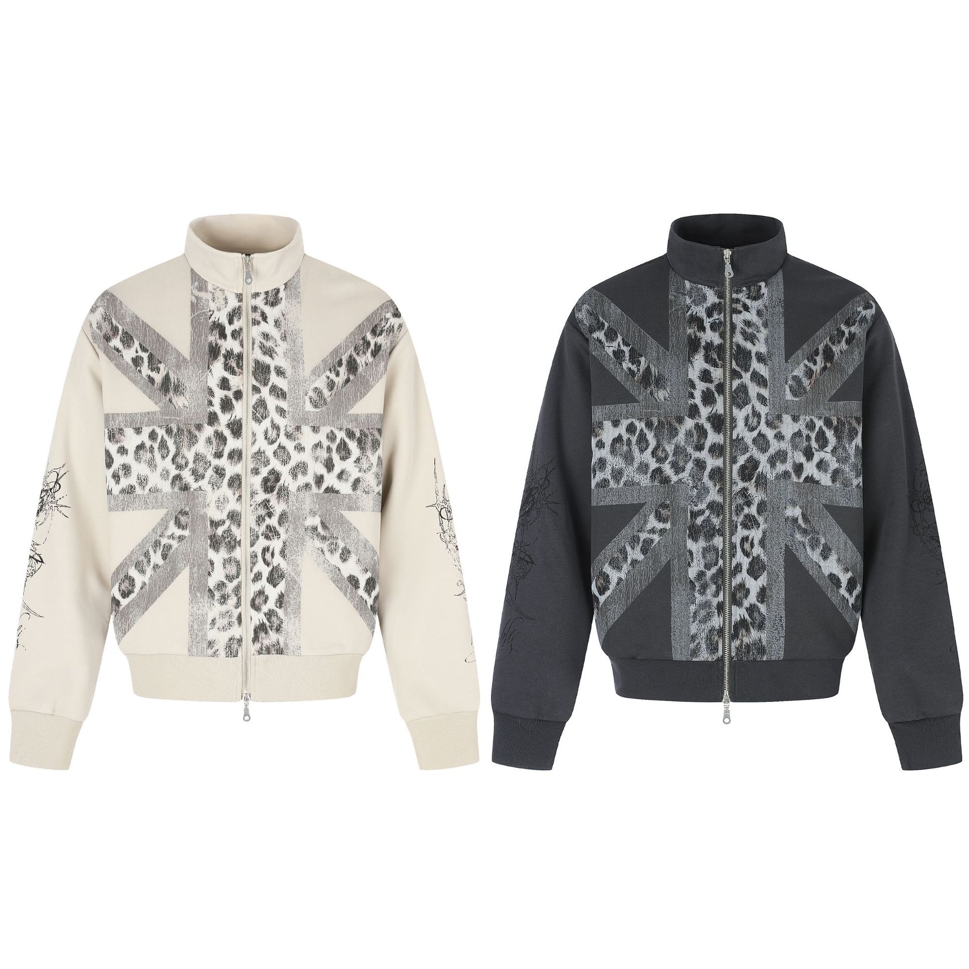 Street Style Leopard Print Loose Zip-Up Stand Collar Hoodie — image 6