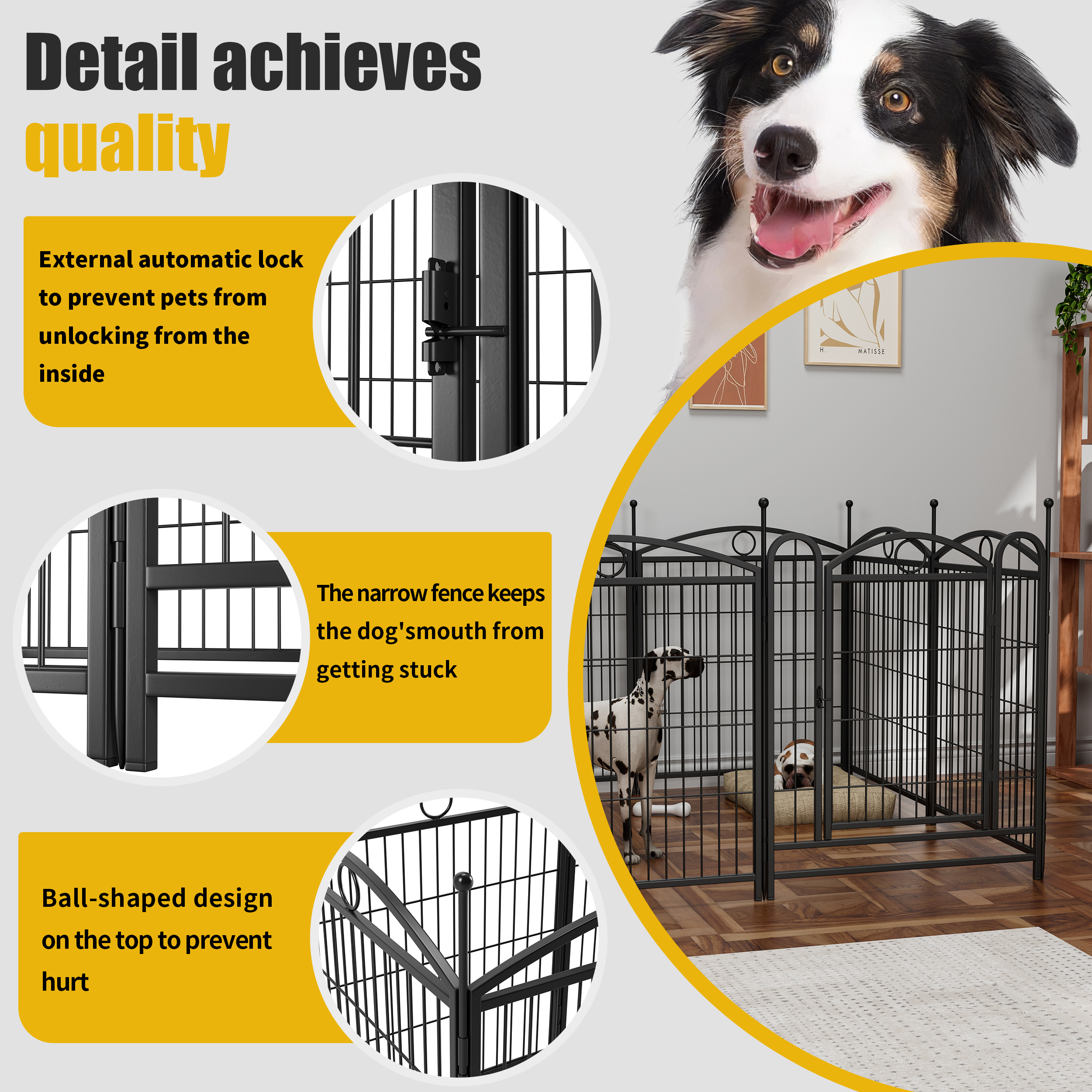Dog Playpen Indoor 32 inch 8 Panels Metal Dog Pen Pet Dog Fence Outdoor Exercise Pen with Doors, Heavy Duty Dog Fence Puppy Pen for Large Medium Small Dogs Indoor Outdoor Foldable Pet Exercise Pen — image 27