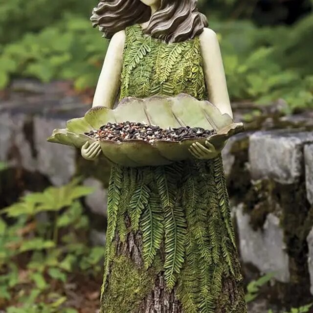 Outdoor Garden Landscape Scene Set Crafts Angel Girl Bird Feeder Resin Ornament — image 5