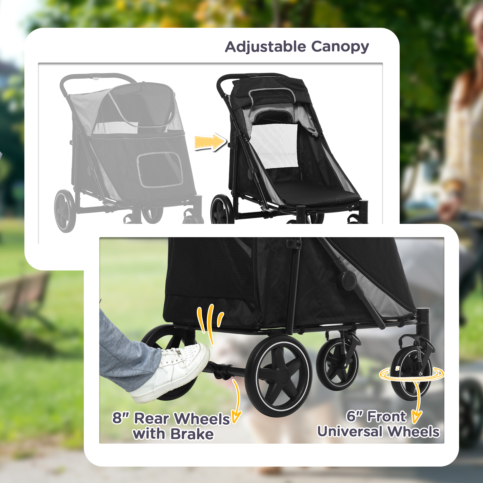Dog Stroller for Large Medium Small Dogs up to 66 Lbs. 23.5" in Body Length, One-Click Foldable Pet Cat Stroller with Storage, Shock Absorption Wheels, Mesh Window, Safety Leash, Gray — image 6