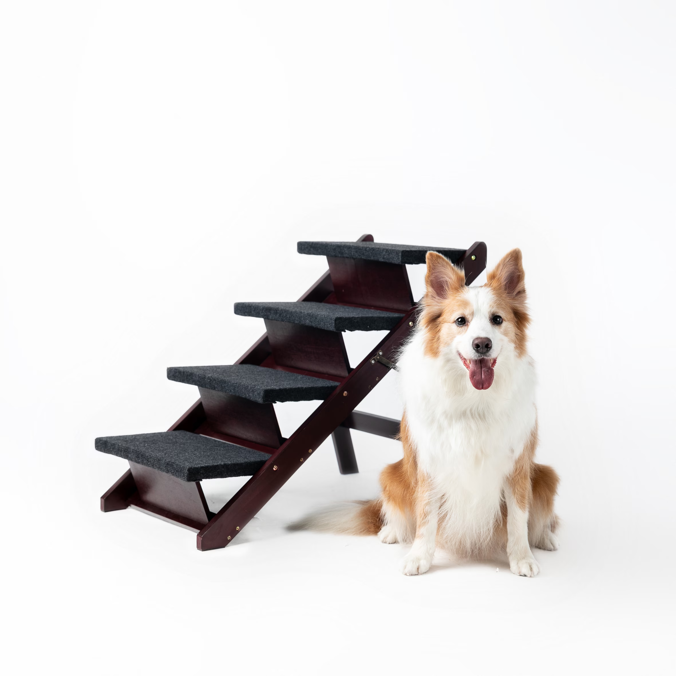 Wooden Dog Stairs Steps - Foldable 4 Levels Pet Stairs & Ramp Perfect For Beds And Cars - Portable Dog Cat Ladder Up To 110 Pounds — imagen 1