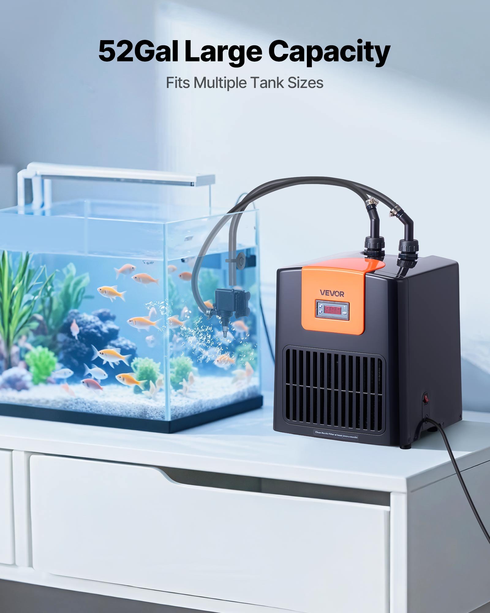 Enfriador de acuario 52 galones, 1/10 HP, enfriador de agua para hidroponía, enfriamiento rápido para pecera, ajolote, arrecife de coral, compresor de refrigeración silencioso, evaporador de titanio, accesorios completos — imagen 5