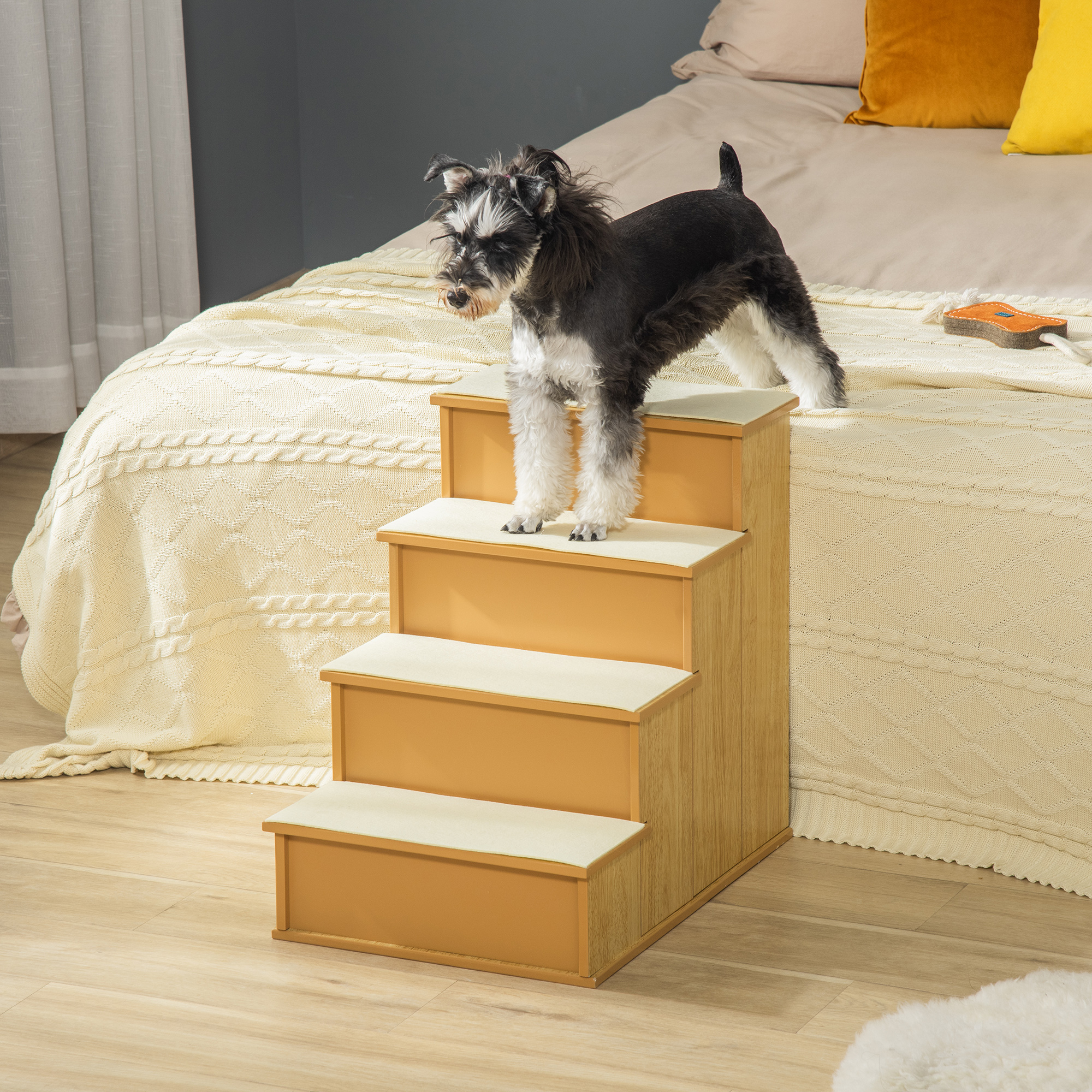 Pet Stairs, Small Pet Steps with Cushioned Removable Covering for Dogs and Cats Up To 22 lbs, Natural — image 2