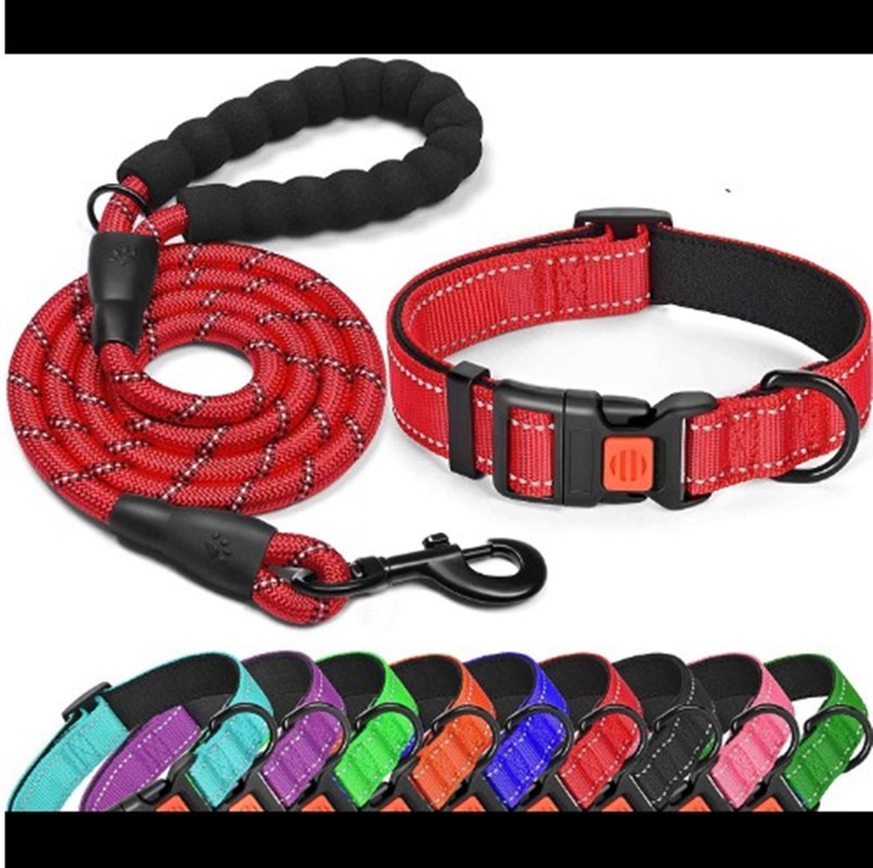Pet Dog Collar Leash Traction Rope With Adjustable Reflective Nylon Webbing Dog Collar Set — image 4