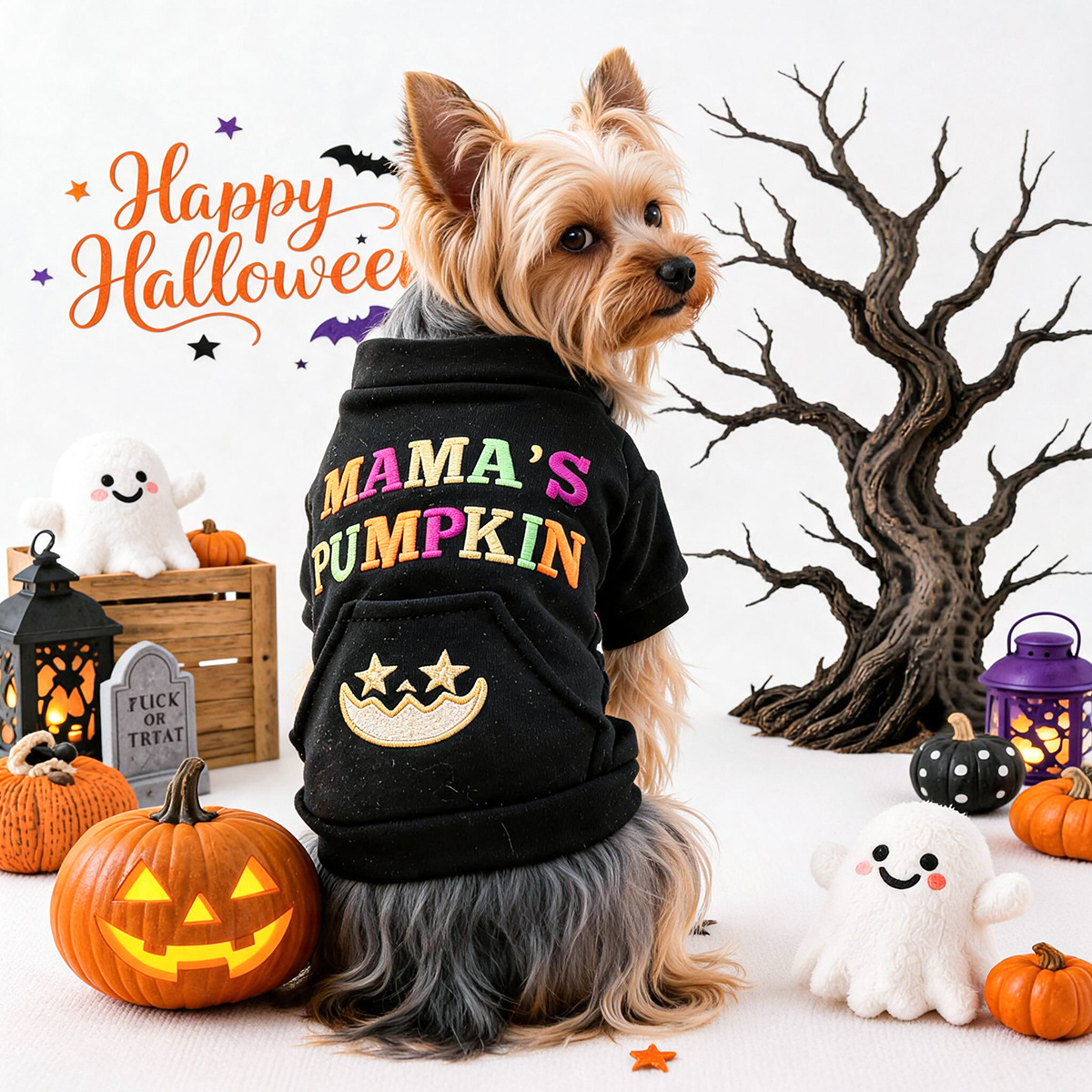 Pet Clothing for Small Dogs and Cats, Halloween Mom's Pumpkin Embroidered Hoodie, Autumn and Winter — image 1