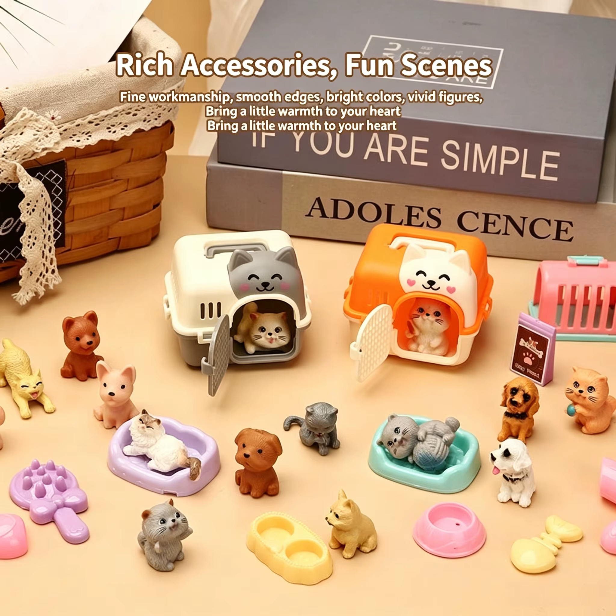 1 Set Pretend Play Pet Cat Cage Toy Set, Cute Animal Figures with Doll Furniture, Montessori Educational Role Play Toys for Gift — image 4
