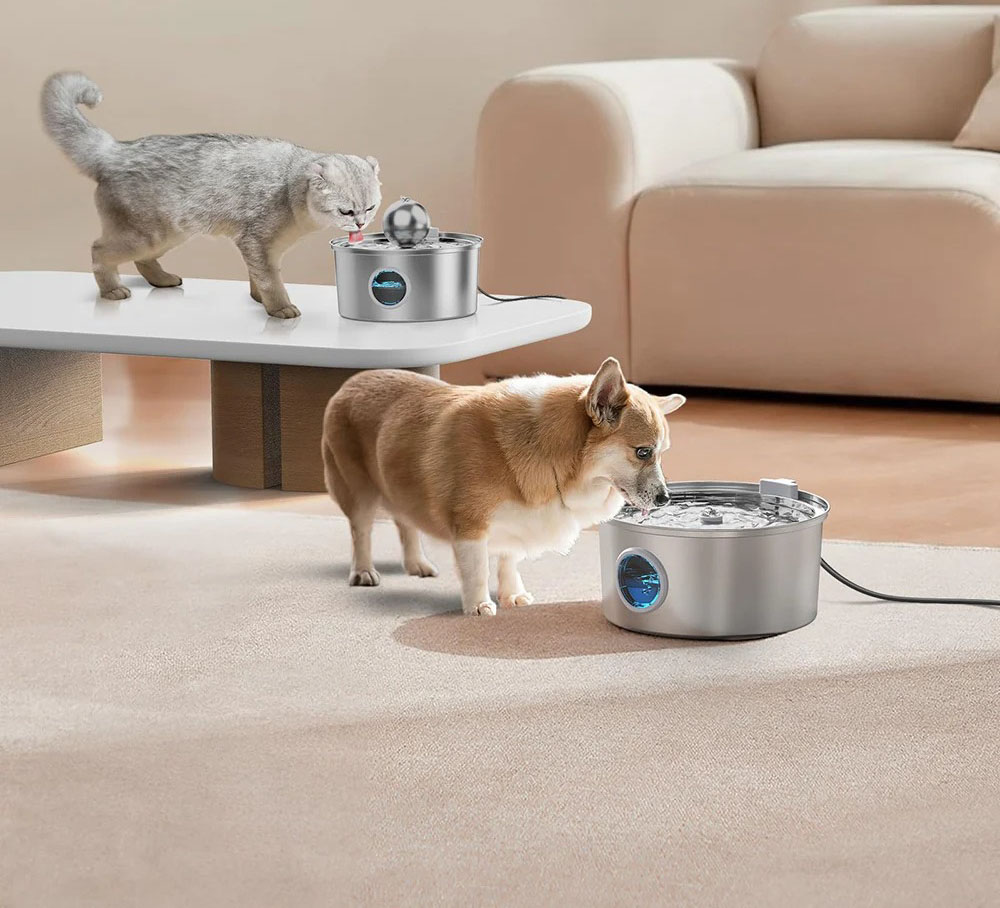 Stainless steel pet water dispenser, circular runway type, large capacity LED cat and dog water dispenser — image 3