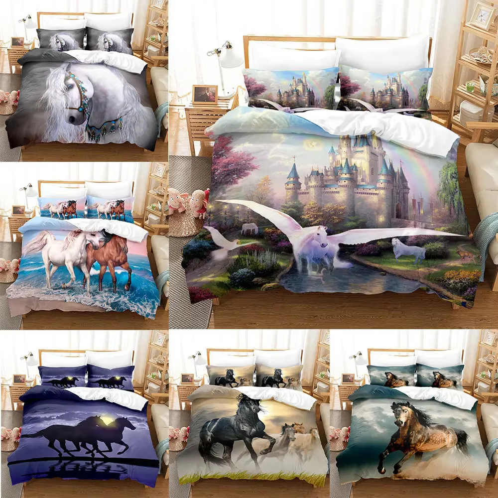 Animal Horse Bedding Sets Quilt Bed Cover Comforter Duvet Cover Pillow Case 2-3 Pieces Sets Kids Adult Bedroom Decoration — image 1