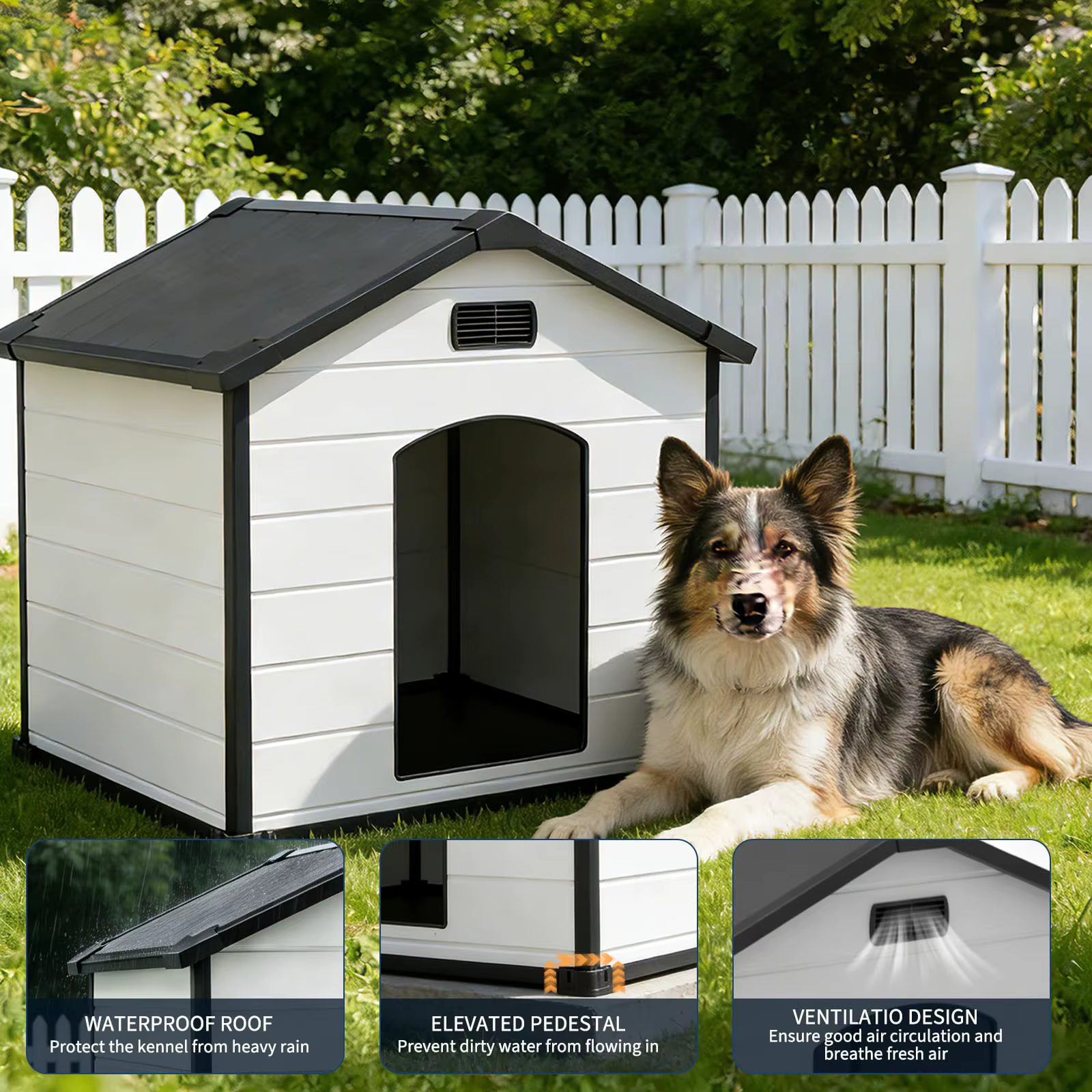 Outdoor Dog House, Waterproof Insulated Dog Kennel with Elevated Floor and Removable Roof, Durable Plastic Pet Shelter for Backyard, for Large Dogs, 46" L x 40" W x 40" H, Cement Gray — image 1