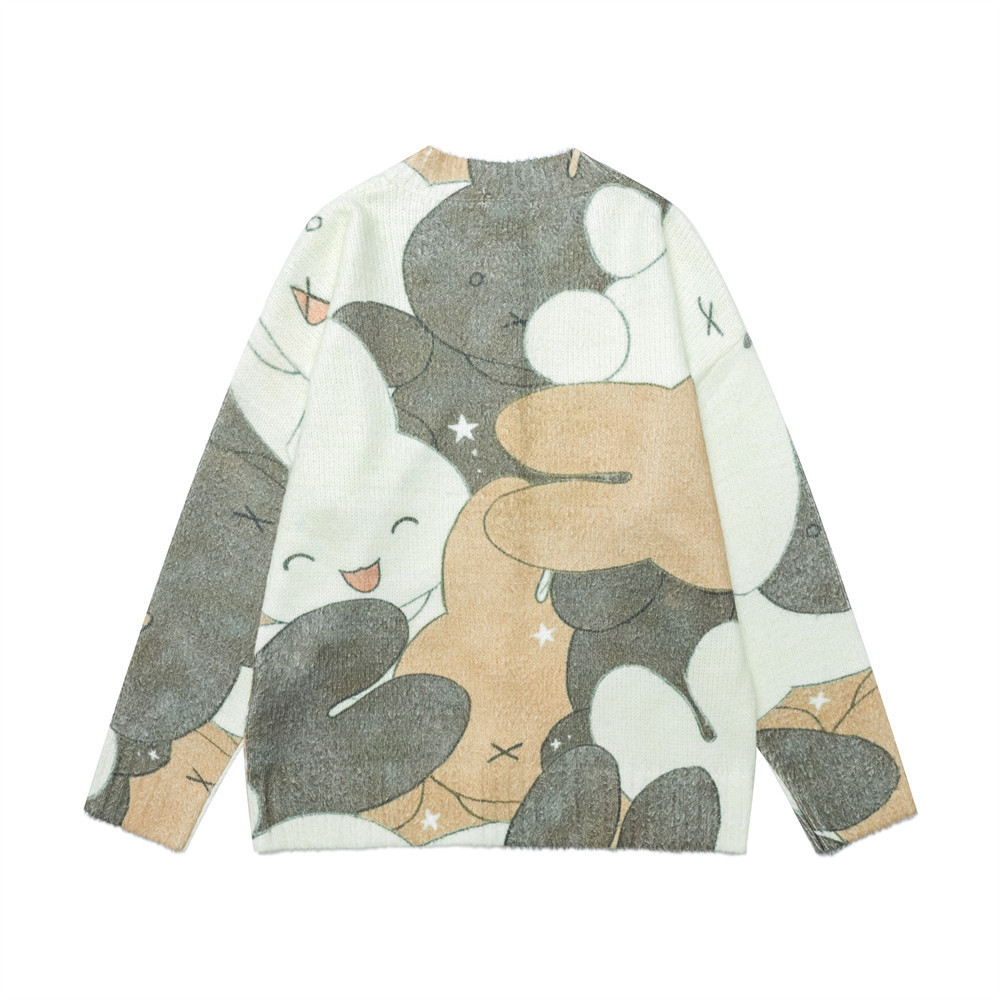 Cartoon cat digital full print contrasting cardigan — image 3