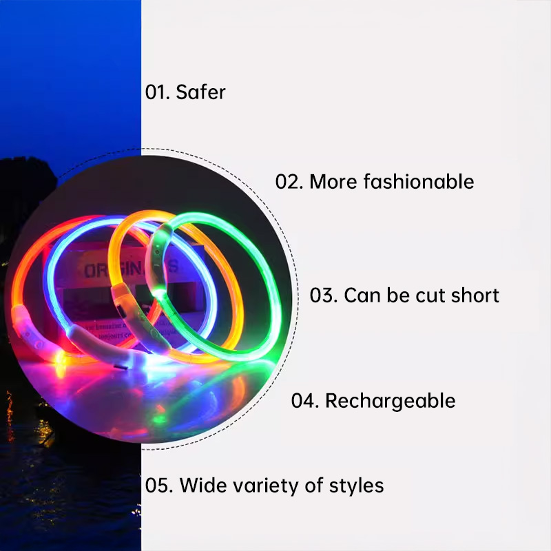 LED Fiber Optic Dog Collar - Multi-Color PVC, USB Rechargeable, Night Safety (S/M/L Sizes) — image 11