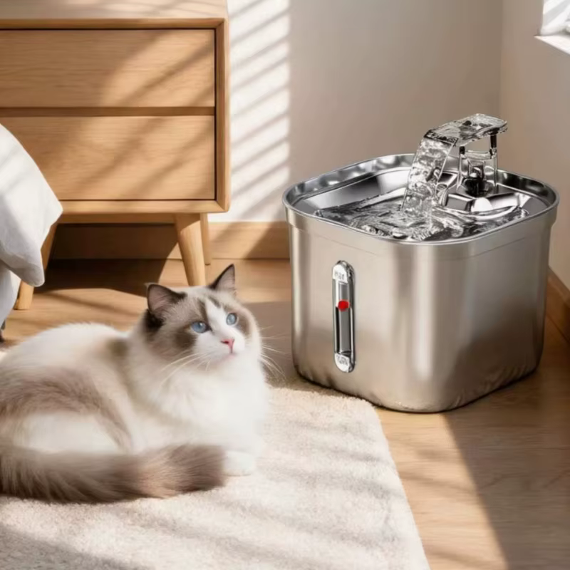 Pet Fountain Visible Level Constant Flow Easy Clean Ultra Quiet Stainless Steel Material Automatic Dispenser for Small Cats — image 4