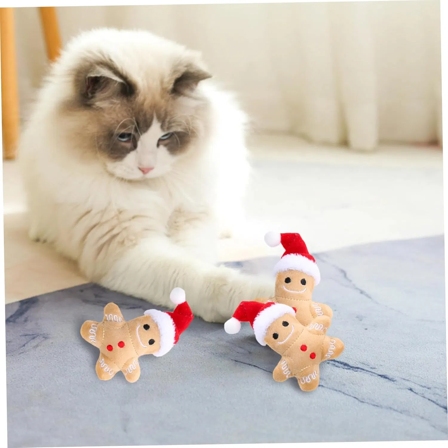 Catnip Toy, 5Pcs Gingerbread Man Plush Cat Chew Toy, Christmas Interactive Teething Cat Toy Cute Cotton Filled Soothing Cat — image 8