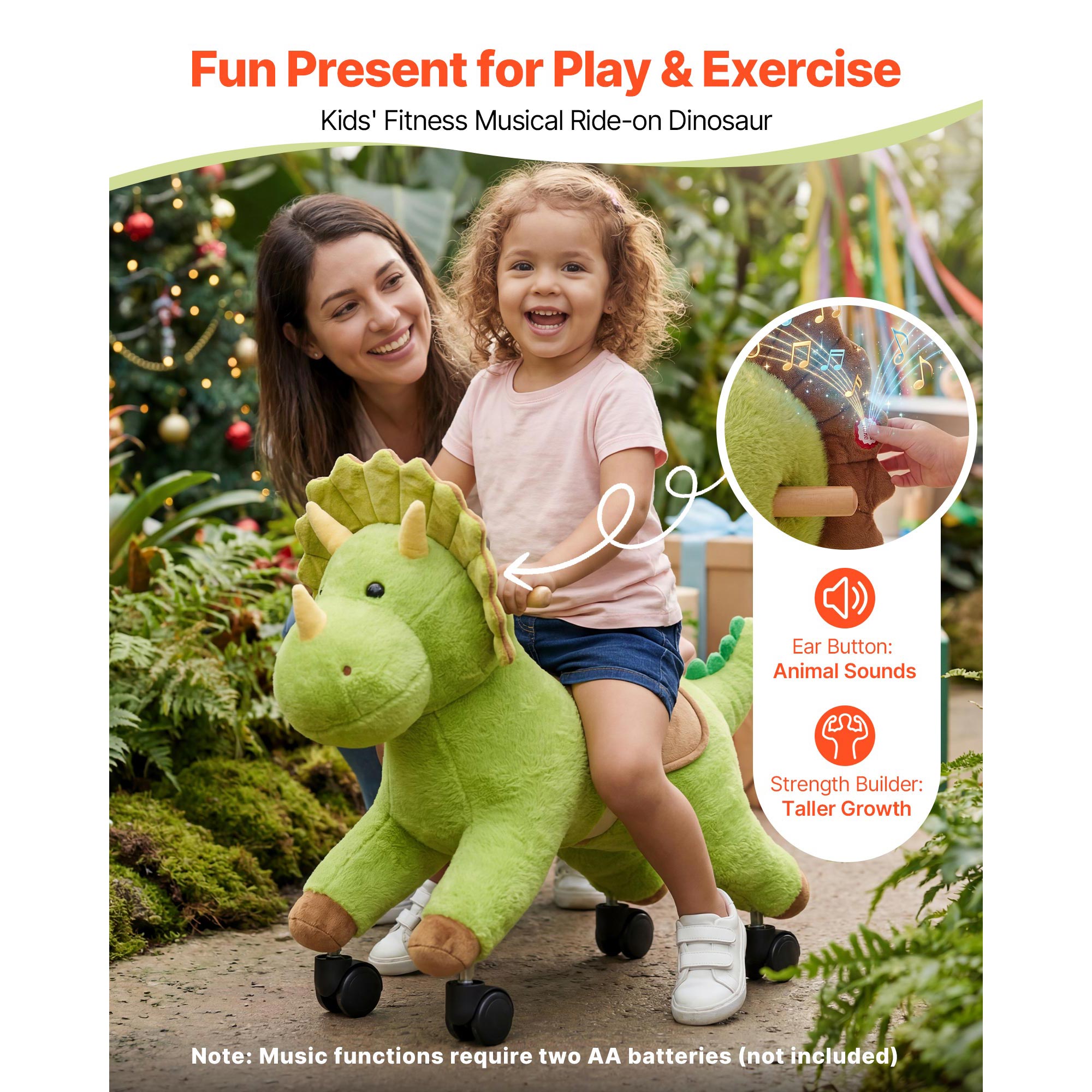 Ride On Horse, Riding Dinosaur Toys For Kids, Features Lifelike Dinosaur Roars, No Battery Required, 360-Degree Flexible Smooth Wheels, Soft Seat, 88 Lbs Max Load Capacity For Toddlers Ages 3 — image 2