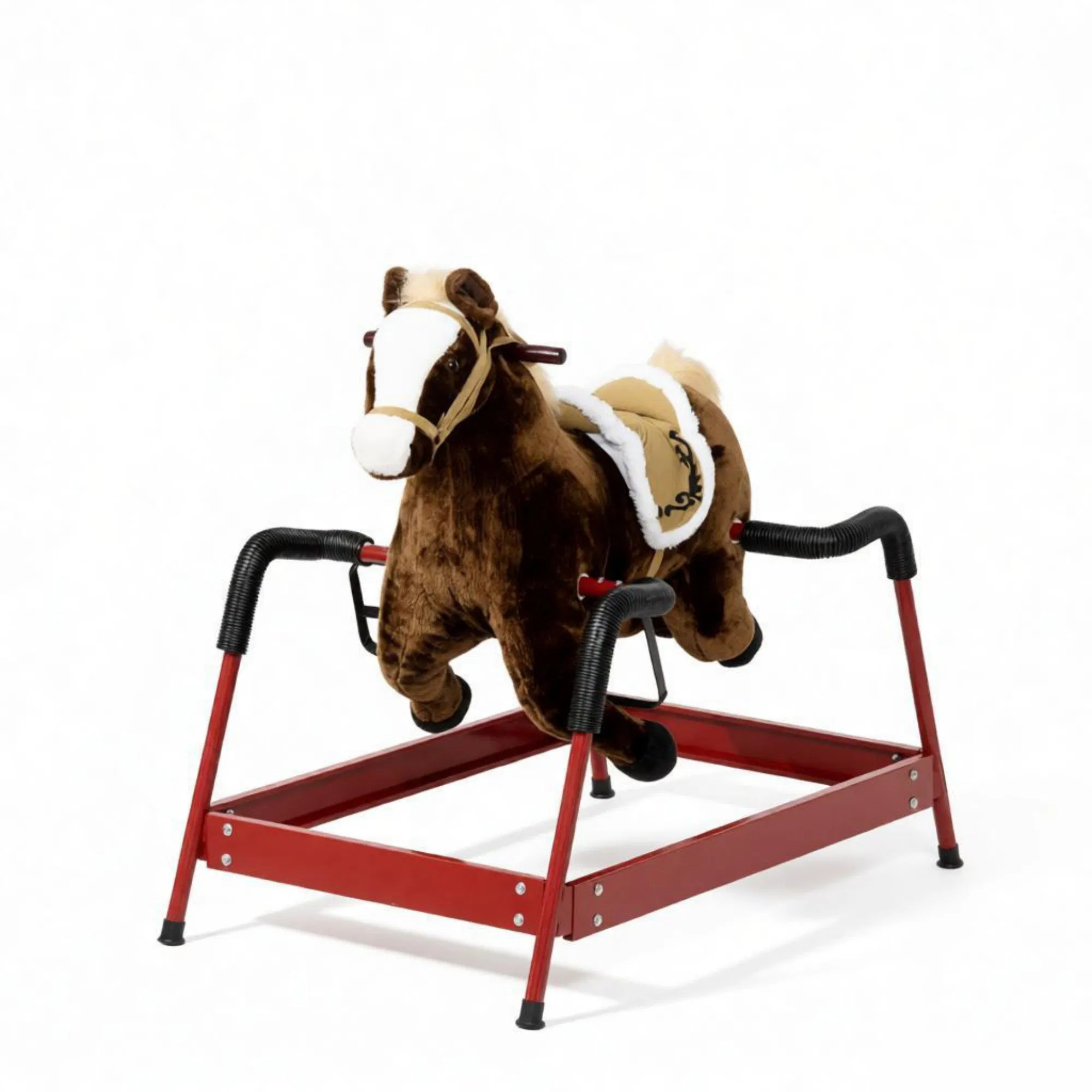 Dark Brown Interactive Kids Ride on Horse Spring Rocking Horse with Sounds, Plush Soft Feel Animal Ride-on Toy — imagen 4
