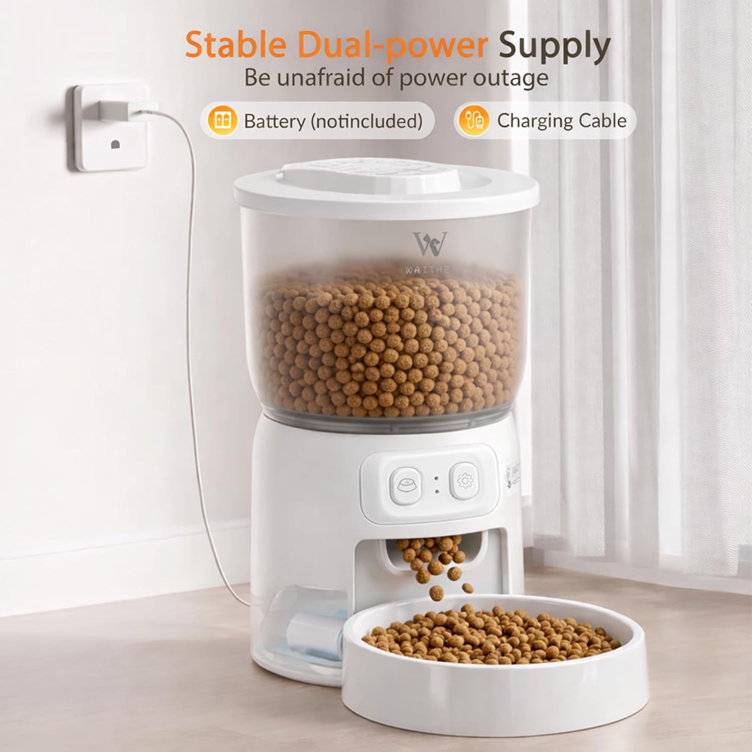Wi-Fi Automático de Alimentación para Gatos, Dispensador Seco Programable con Aplicación, Control Preciso de Porciones, Hasta 10 Comidas Diarias, Fuente de Alimentación Doble, Adecuado para Gatos y Pequeños Perros — imagen 9