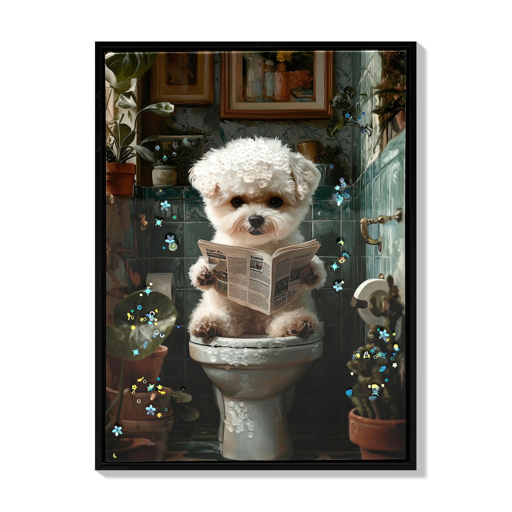 Decoración de Baño en Marco, Arte de Perro Adorable en Cuadro, Signos Divertidos para Paredes de Baño, Impresión 3D de Lona Listo para Colgar — imagen 4