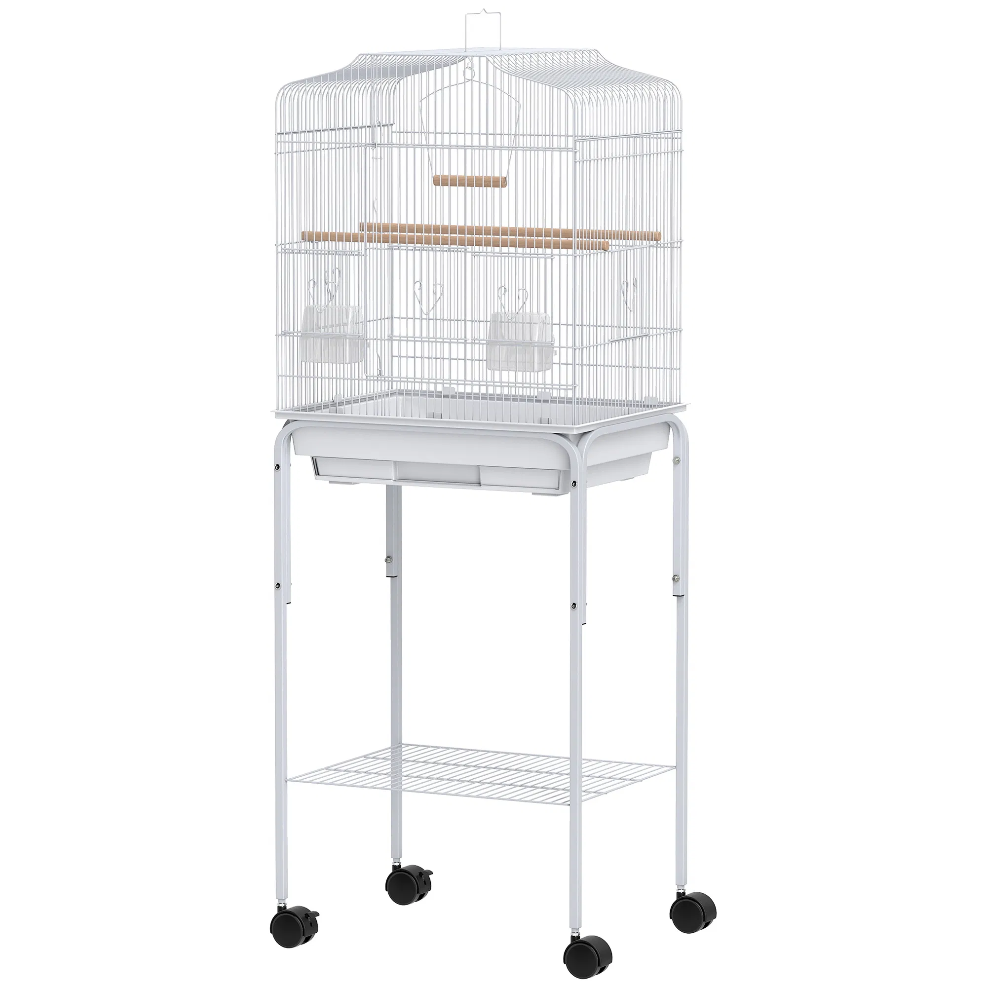 49" Rolling Bird Cage Cockatoo House Play Top Finch Pet Supply with Storage Shelf, Wheels - White — image 1