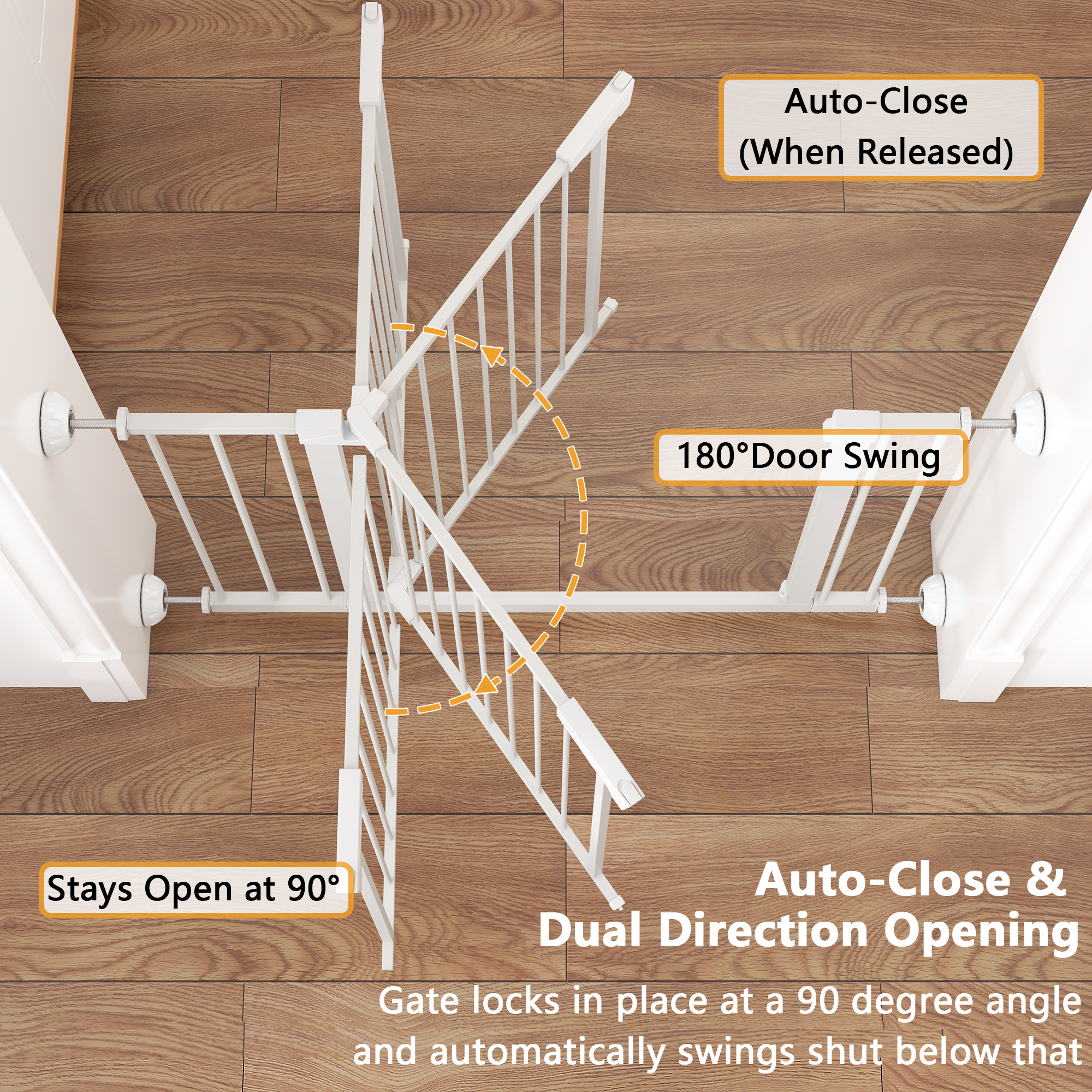 Reja para Bebés Ancha de 29.5-45.3" con Protector de Pared para Escaleras, Reja para Perros de Interior para Puertas, Sin Taladrar, Montaje a Presión, Rejas para Mascotas para Niños, Reja de Seguridad Fácil de Cruzar, Blanca — imagen 18
