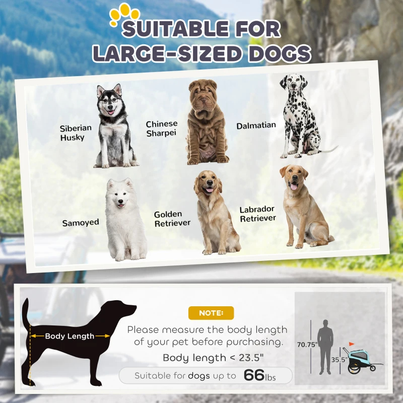 Remolque de Bicicleta y Cochecito Transportador 2 en 1 para Perros Grandes con Enganche, Ruedas de Liberación Rápida, Soporte para Pies, Carrito Vagón de Carga para Mascotas, Ideal para Viajes, Azul — imagen 8