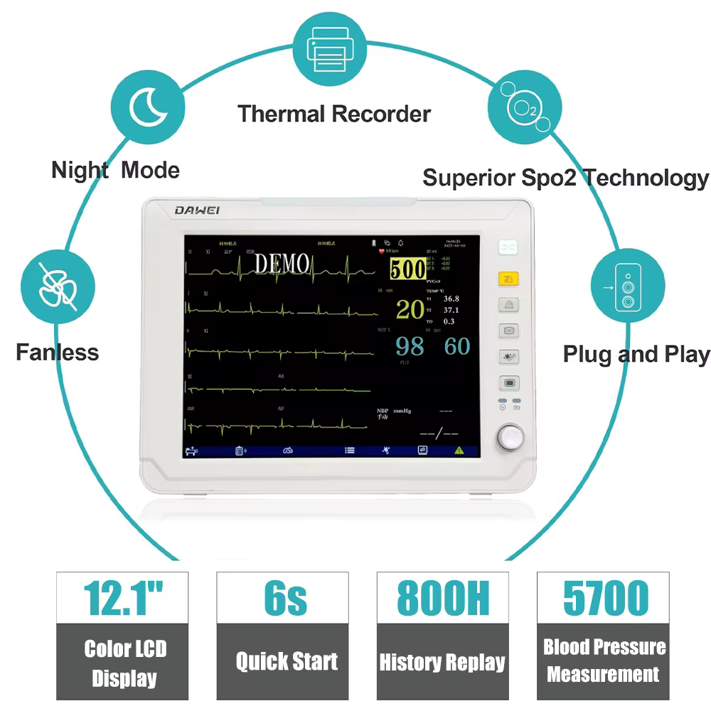 Portable Veterinary Monitor 6 Parameter, 12.1" LCD Big Screen Vet Patient for Pet Dogs Cats Animal Clinic — image 3