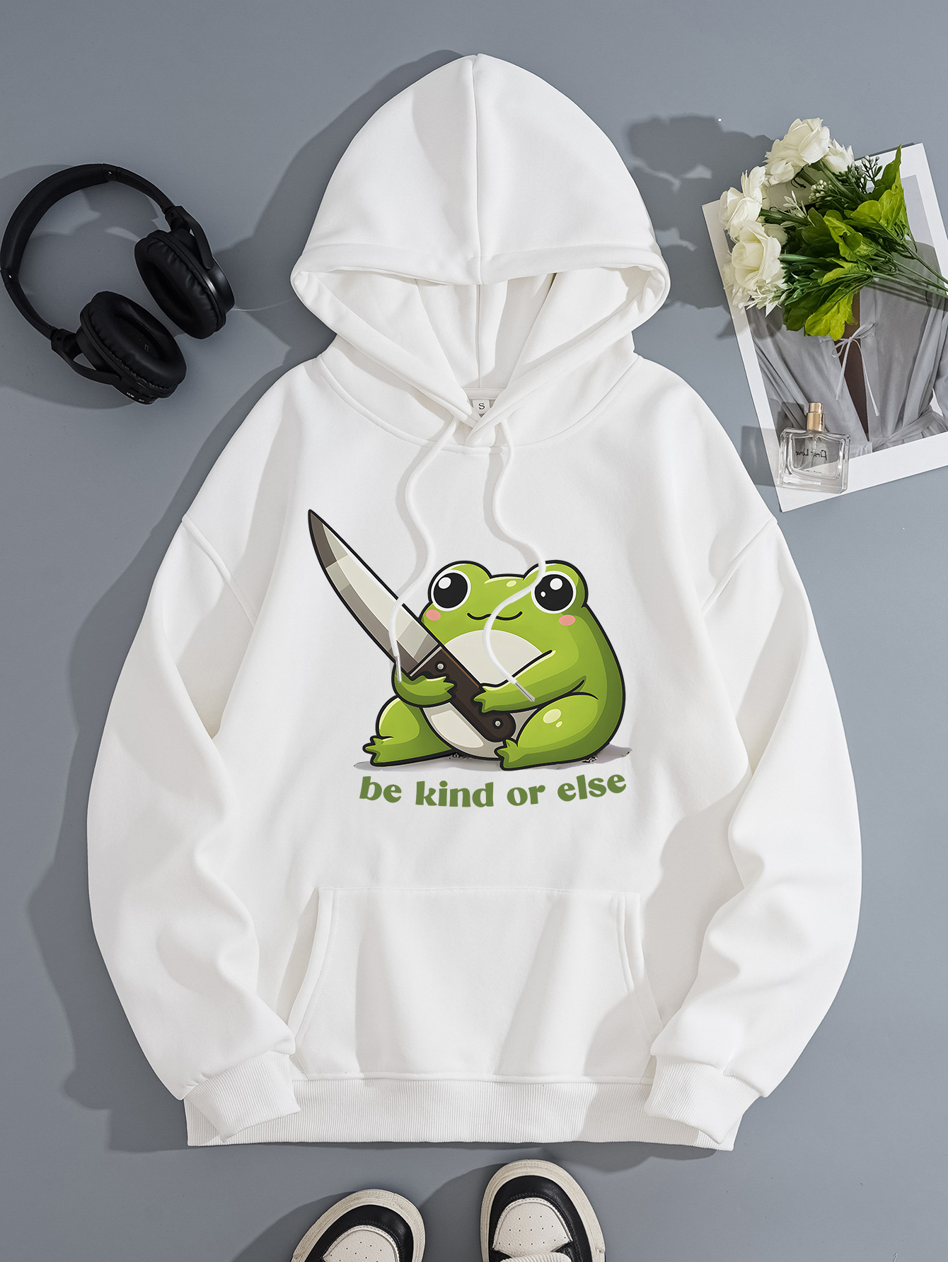 Cute frog print hoodie top — image 7