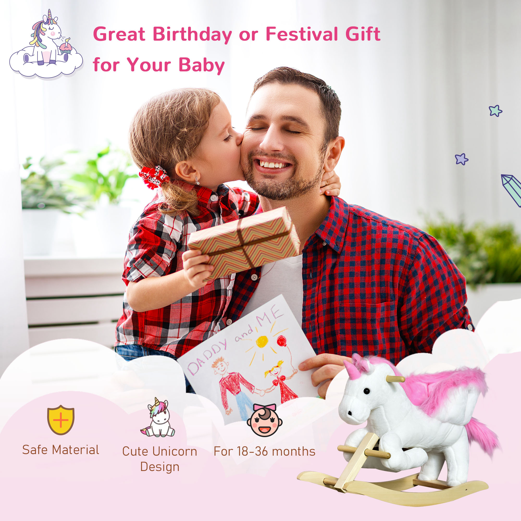Caballo de Roca Unicornio para Bebés con Canción de Cuna, Sistema de Soporte Resistentes, Juguetes Interactivos para Niños de 18-36 Meses — imagen 8