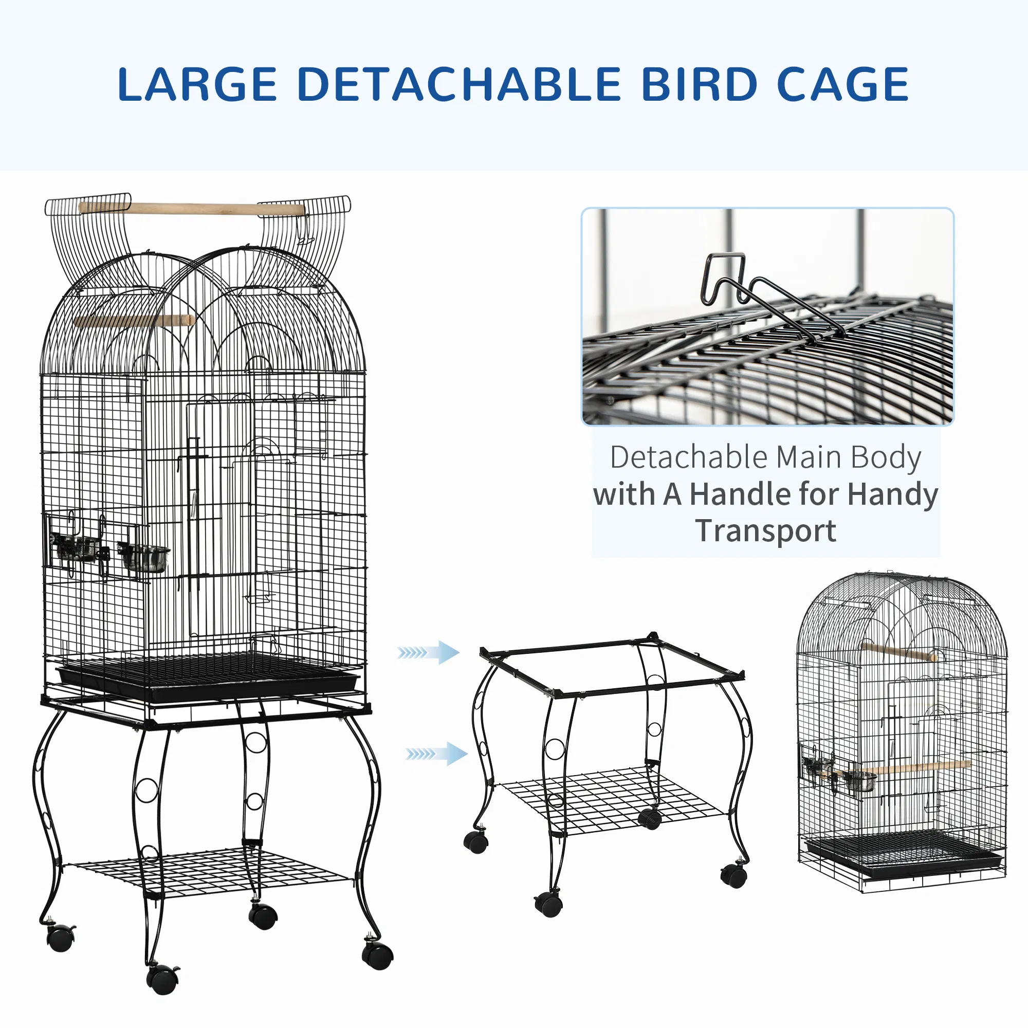 60" Large Bird Cage with Openable Top for Cockatie, Sun Conure — image 6