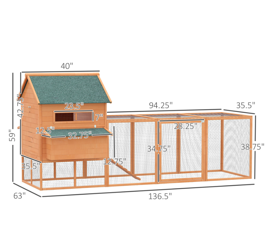 137 Chicken Coop For 8-10 Chickens, Wood Chicken House, Lockable Chicken Coop Kit With Nesting Box & Run, For Backyard, Orange — image 6