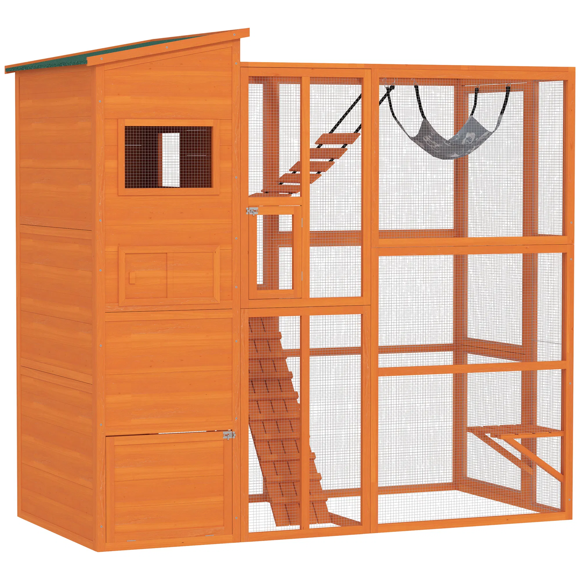 76" Catio Outdoor Cat Enclosure with Cat Condo, Jumping Platforms, Ladder, Ramps, Hammock for 2-3 Indoor Cats, Orange — image 1