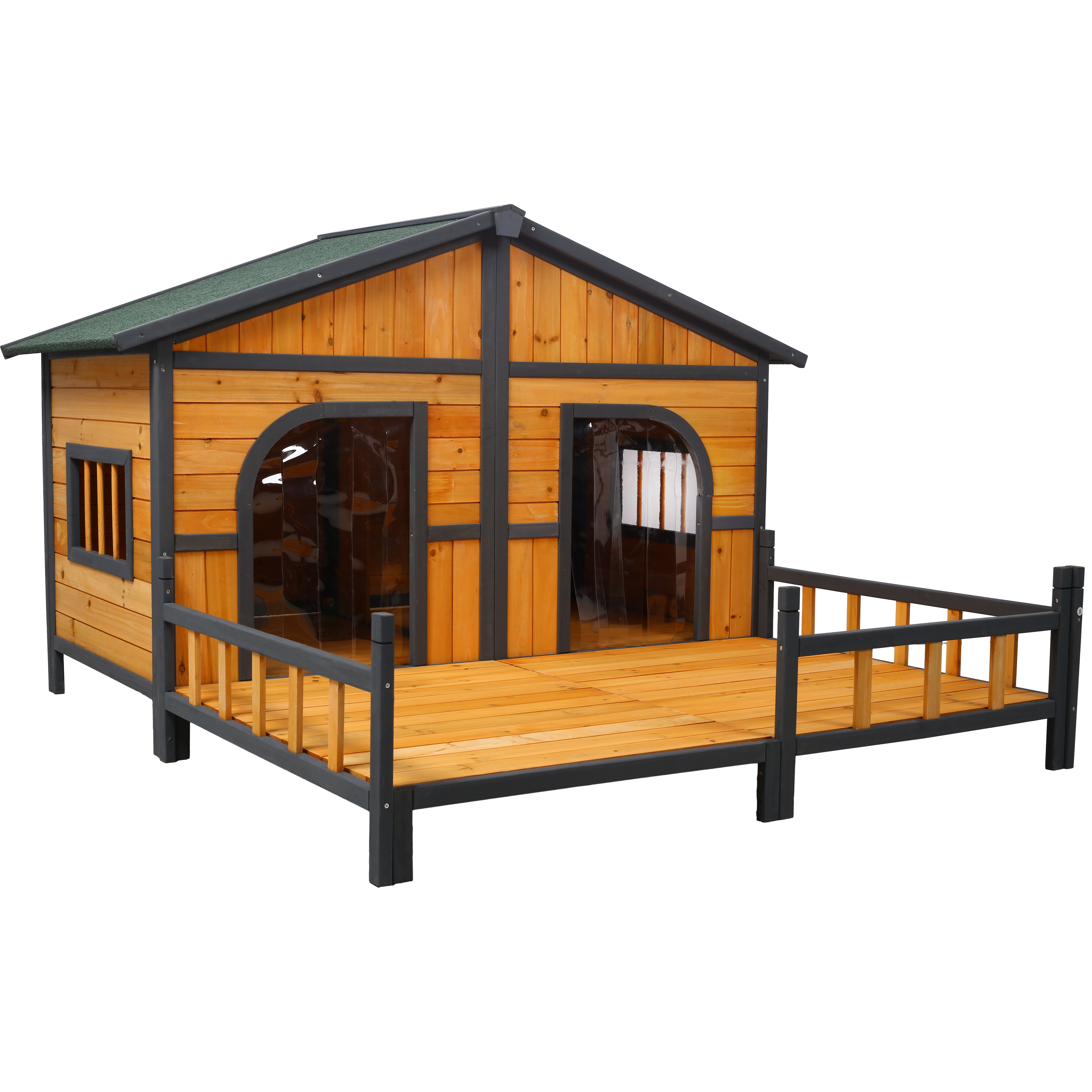 Wooden Large Dog House Outdoor Double XL Dog Kennel with Elevated Floor and Porch, Weatherproof Puppy Shelter for Small and Medium Breed Dogs, Natural — image 11