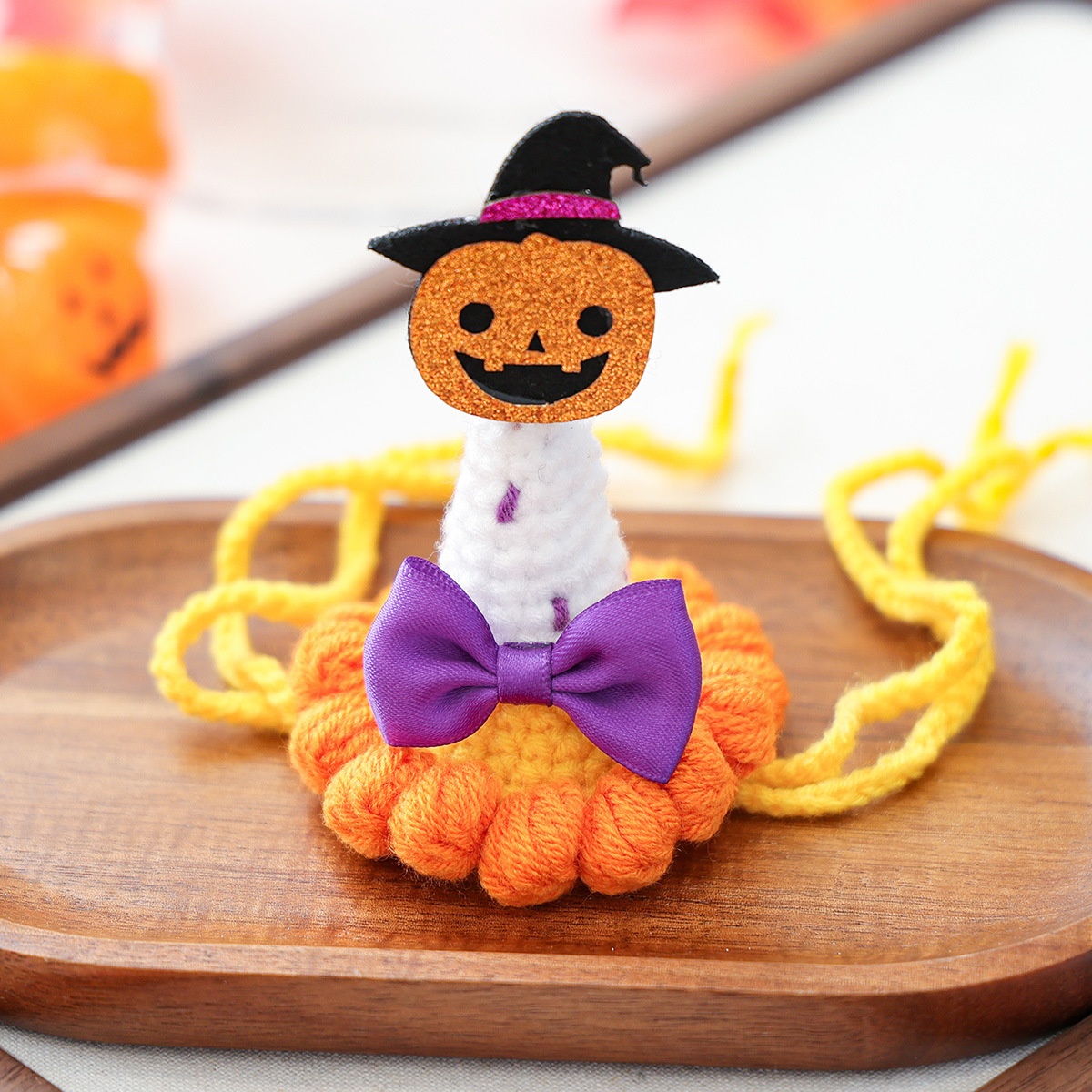 Pet Hair Knit Pumpkin Wizard Hat for Small Dogs and Cats, Halloween Pet Costume, Dog and Cat Hat — image 10