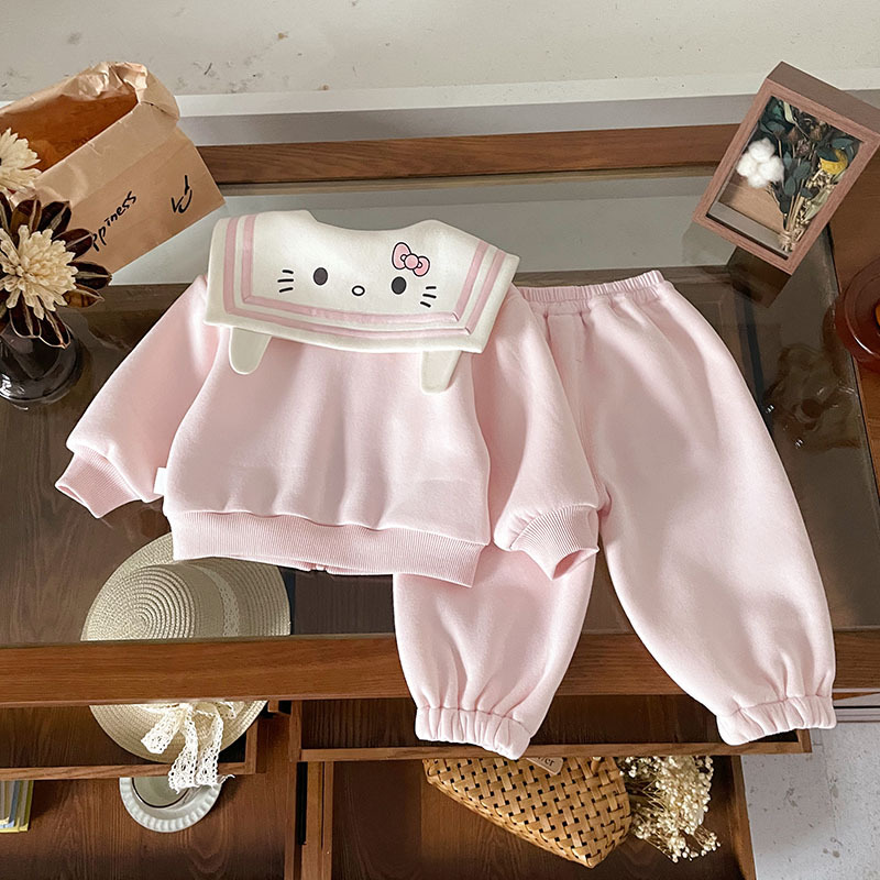 Girls Spring KT Cat Embroidery Lapel Collar Two-Piece Set — image 4
